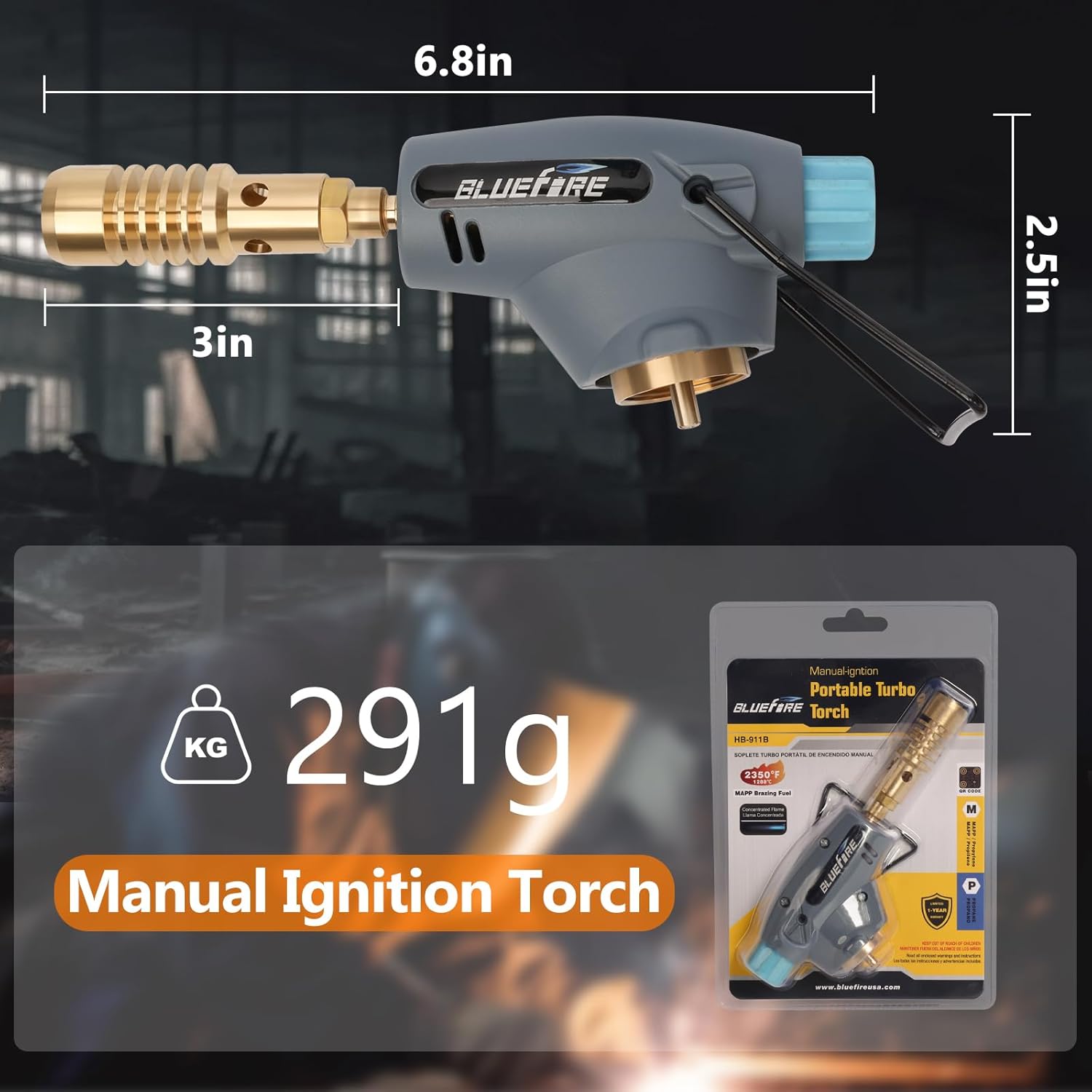 BLUEFIRE MAPP MAP PRO Cilindro de gas de propano para soldadura, reparación de plomería, parrillas de iluminación, parrillas de vidrio, para quitar