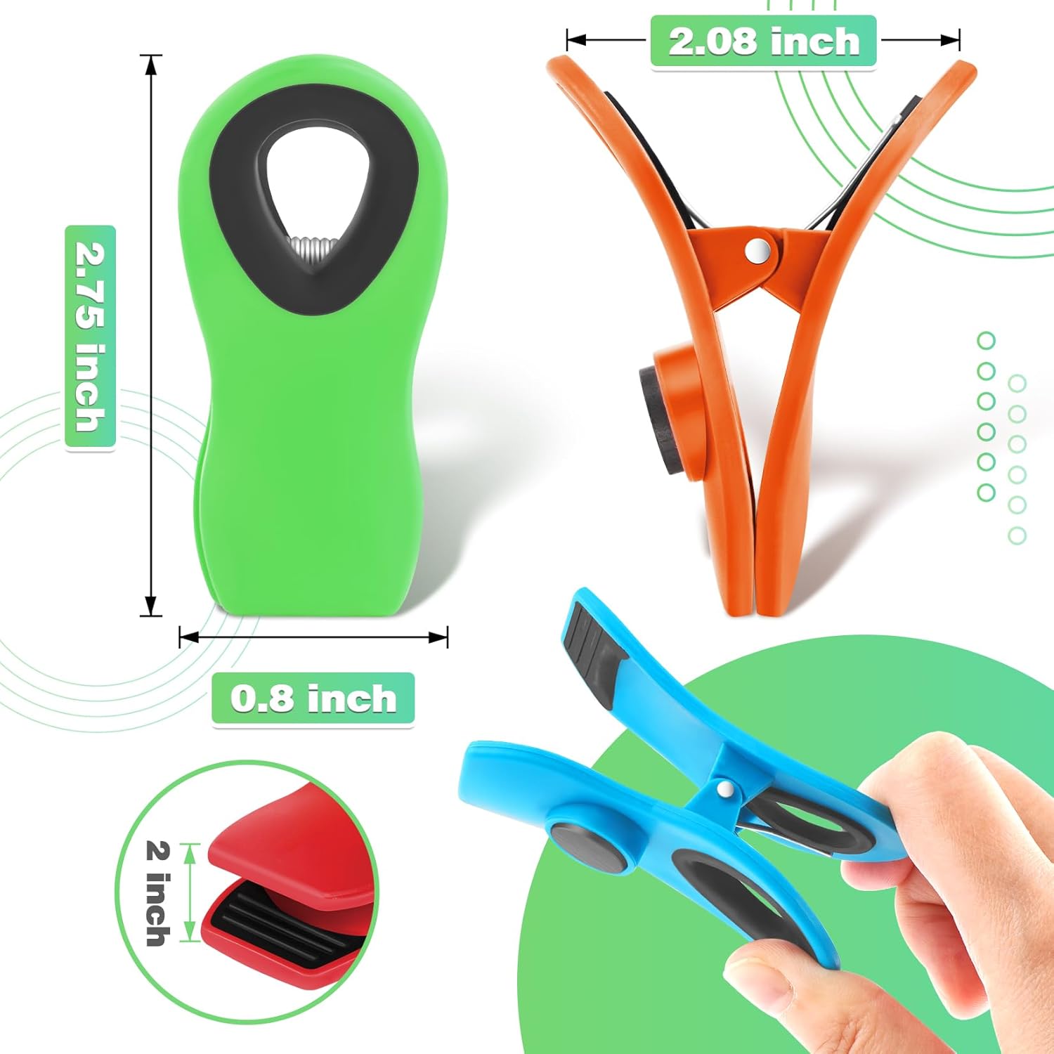 Paquete de 12 clips magnéticos para bolsas, clips para bolsas de alimentos para paquetes de alimentos, clips de cocina con imán para refrigerador,