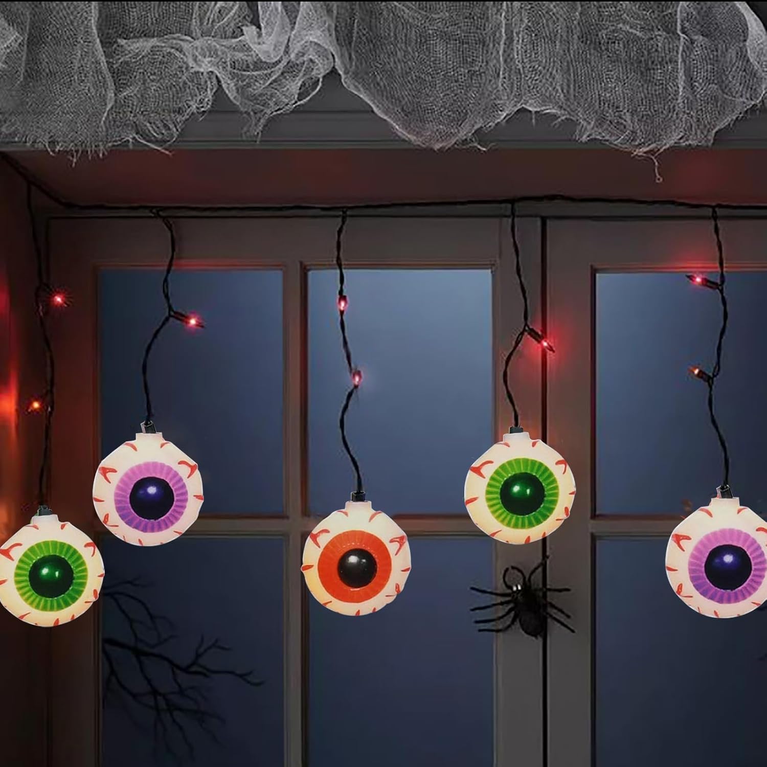 Guirnalda de luces de globos oculares de 7 pies con 10 luces multicolor (15 mini lámparas moradas), certificación UL, resistente al agua para