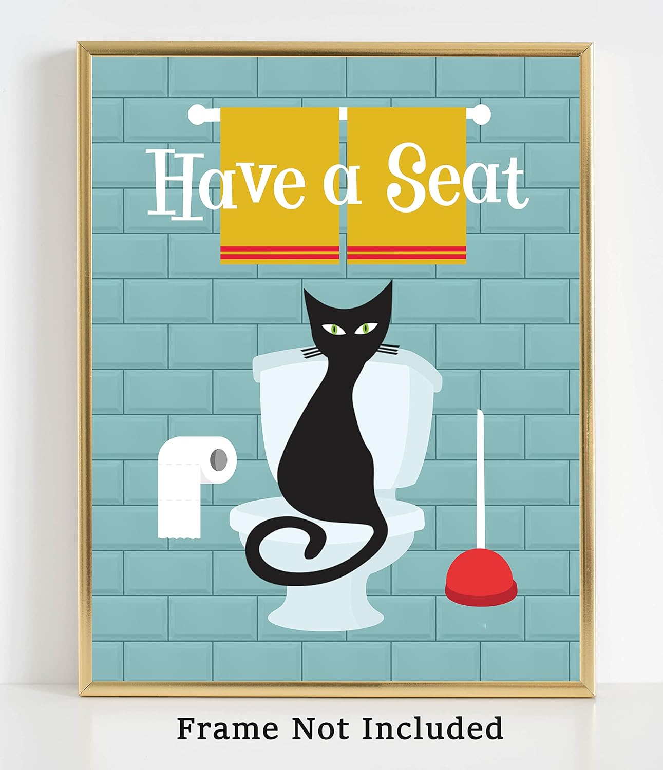 Mid Century Modern No.26 Wall Art Print – 11×14 UNFRAMED Retro Boho Aesthetic Funny Bathroom Decor. Atomic Cat Have a Seat.
