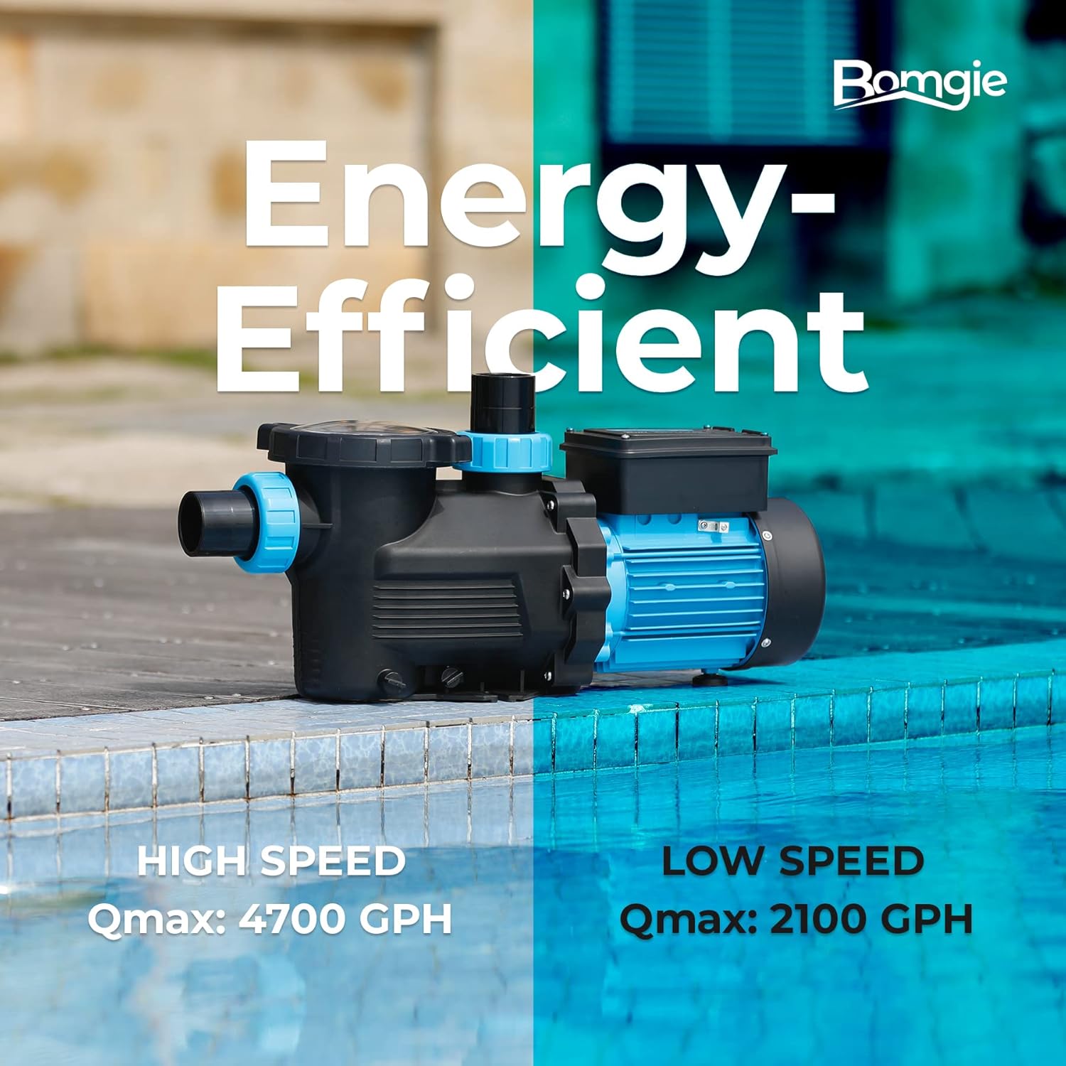Bomba de piscina de 34 HP de doble velocidad, 4700 GPH de dos velocidades, bombas de piscina autocebantes de velocidad variable con cesta de filtro