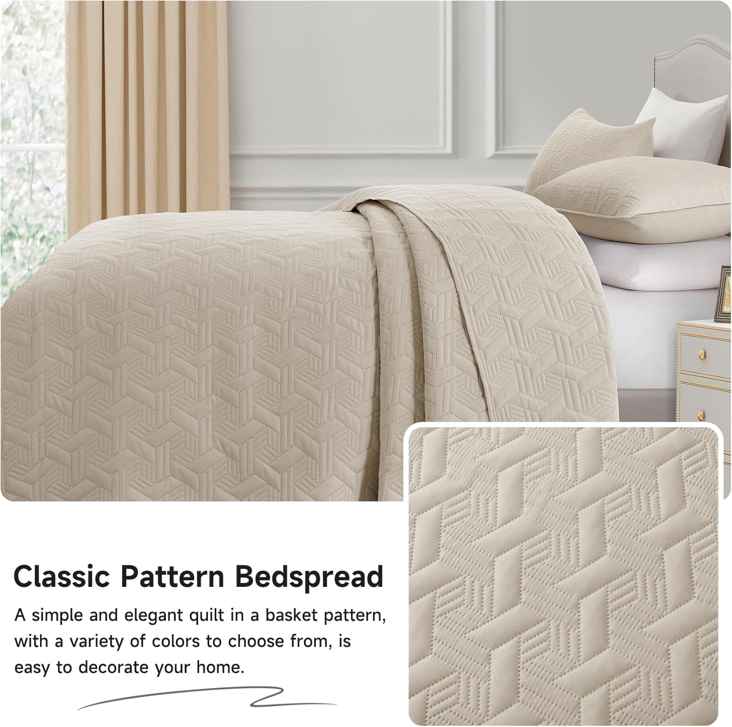 Juego de ropa de cama tamaño California King, color beige, colcha y colcha de microfibra suave y ligera de verano para todas las estaciones, 3