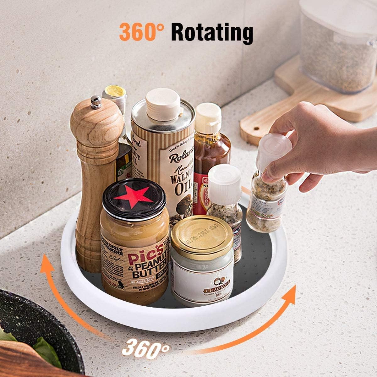 Rarapop Paquete de 2 soportes giratorios antideslizantes Lazy Susan, organizador giratorio de especias de 12 pulgadas para gabinete, despensa,