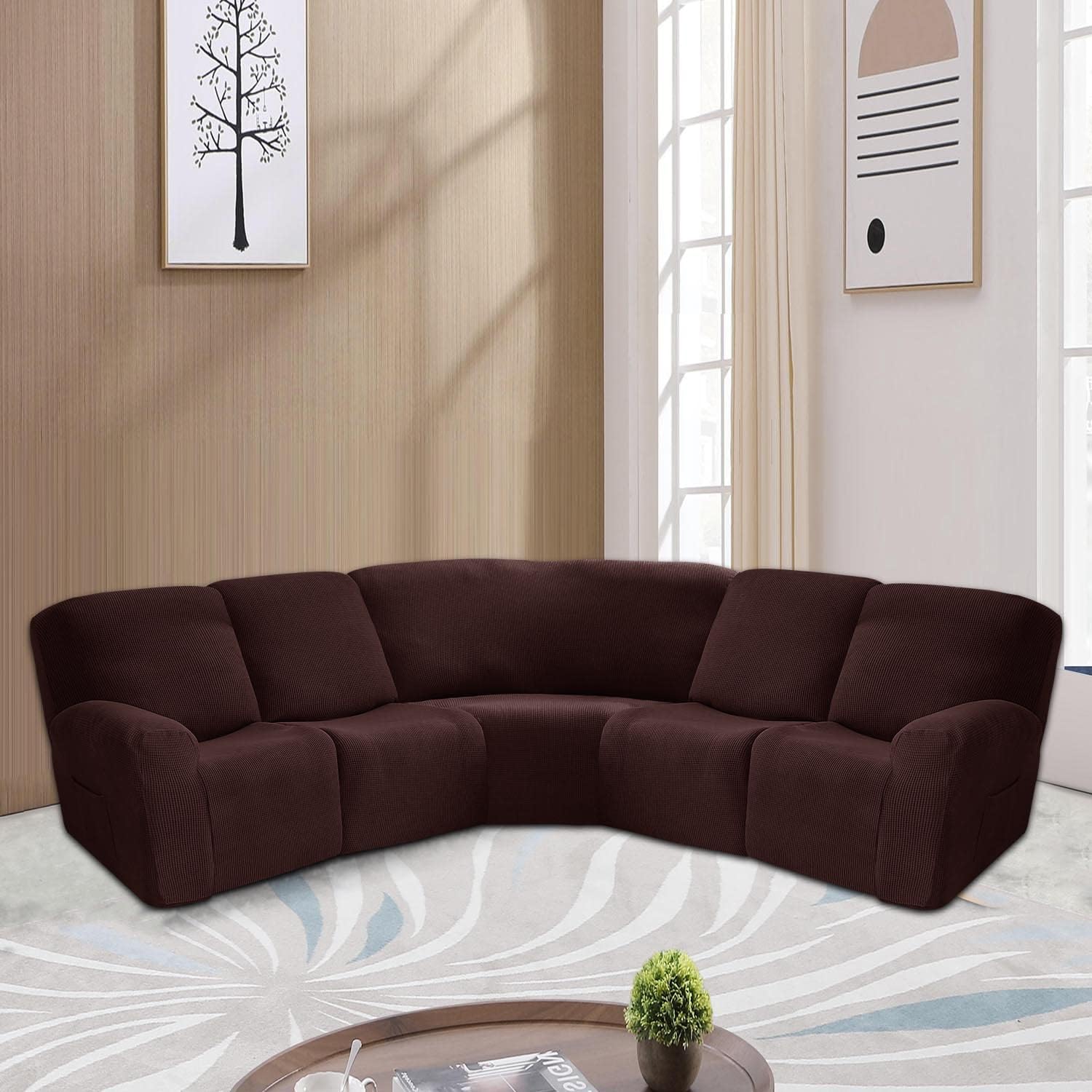 Fundas para sofá reclinable seccional de 5 asientos, 4 plazas y 1 asiento esquinero, funda elástica para sofá reclinable reclinable en forma de L,