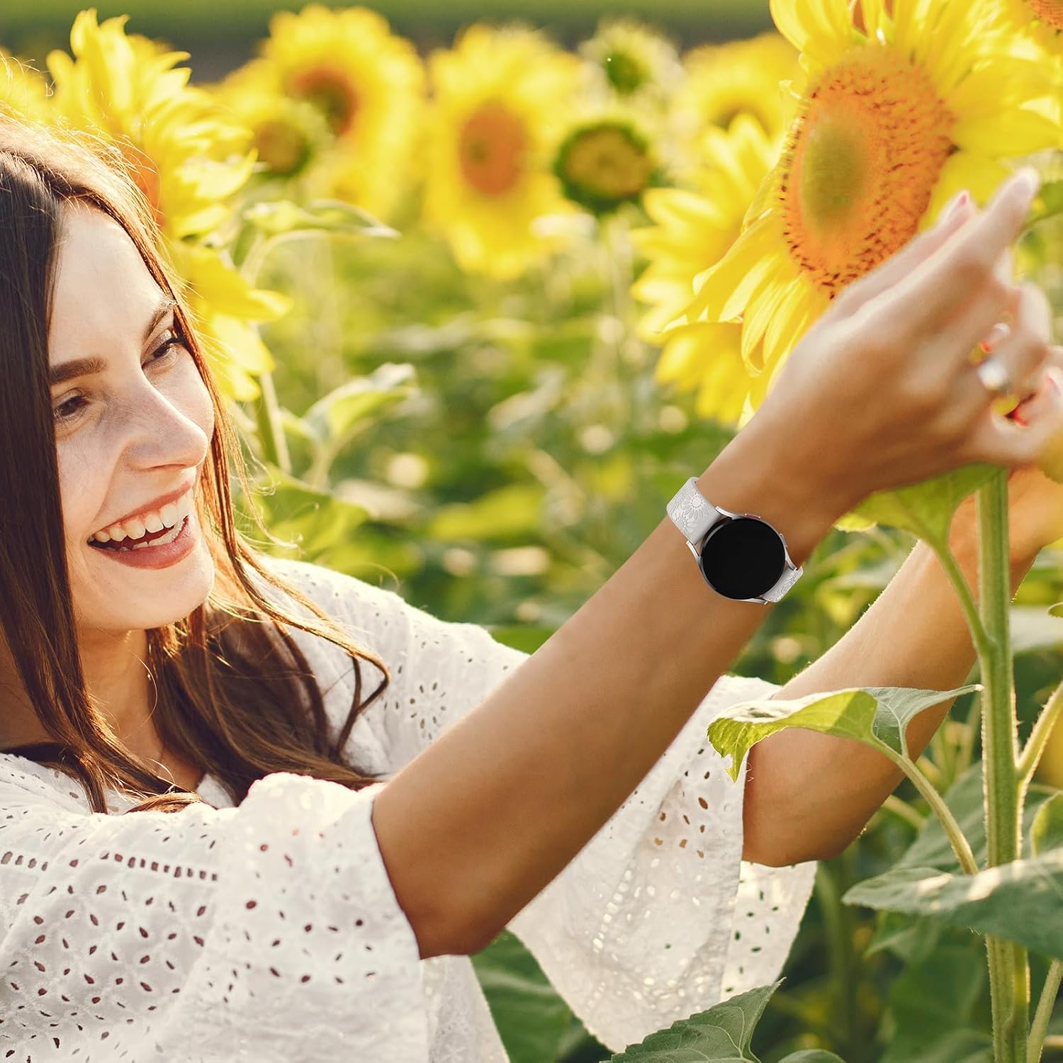 Correa grabada de girasol compatible con Samsung Galaxy Watch 6 5 4 1.575 in 1.732 in5 Pro 1.772 inWatch 6 4 Classic 1.693 in 1.850 in 1.654 in