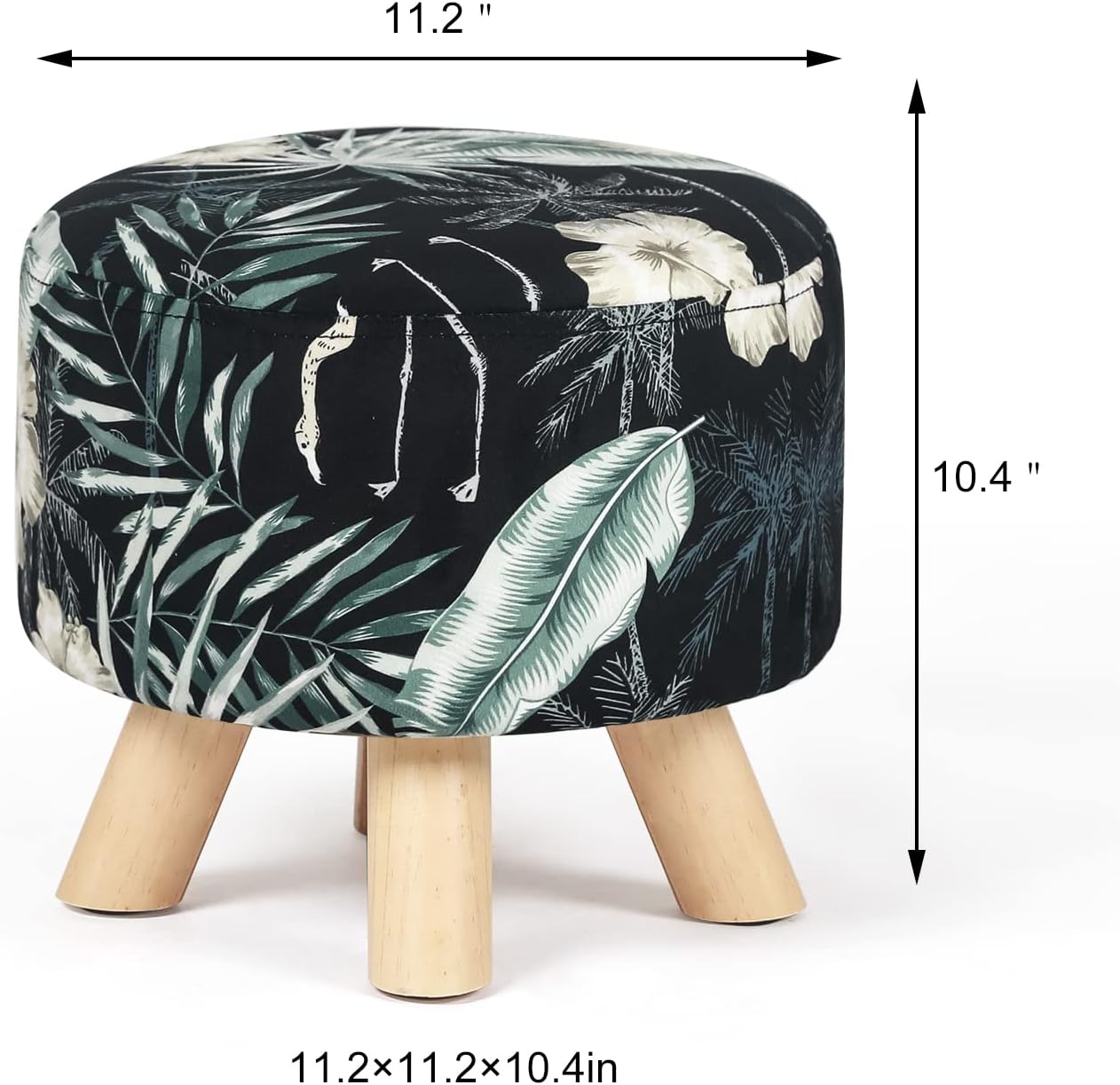 Homebeez Taburete otomano redondo de terciopelo, reposapiés pequeño con patas antideslizantes (flor azul)