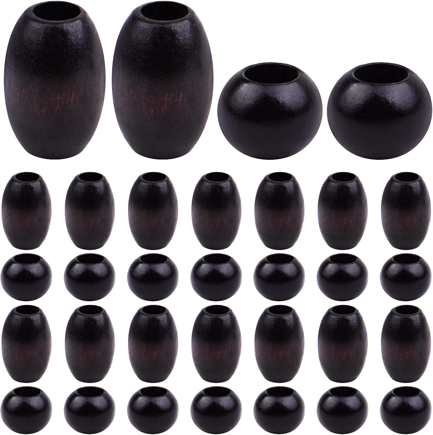 BronaGrand 100 cuentas espaciadoras de madera natural, cuentas ovaladas de barril, cuentas redondas sueltas con agujero grande de 0.315 pulgadas