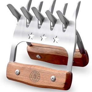 GRILL SERGEANT Garras de metal para carne, trituradora de cerdo a la barbacoa, garantía para siempre, asas de madera de nogal, patentadas, tenedores GRILL SERGEANT Garras de metal para carne, trituradora de cerdo a la barbacoa, garantía para siempre, asas de madera de nogal, patentadas, tenedores