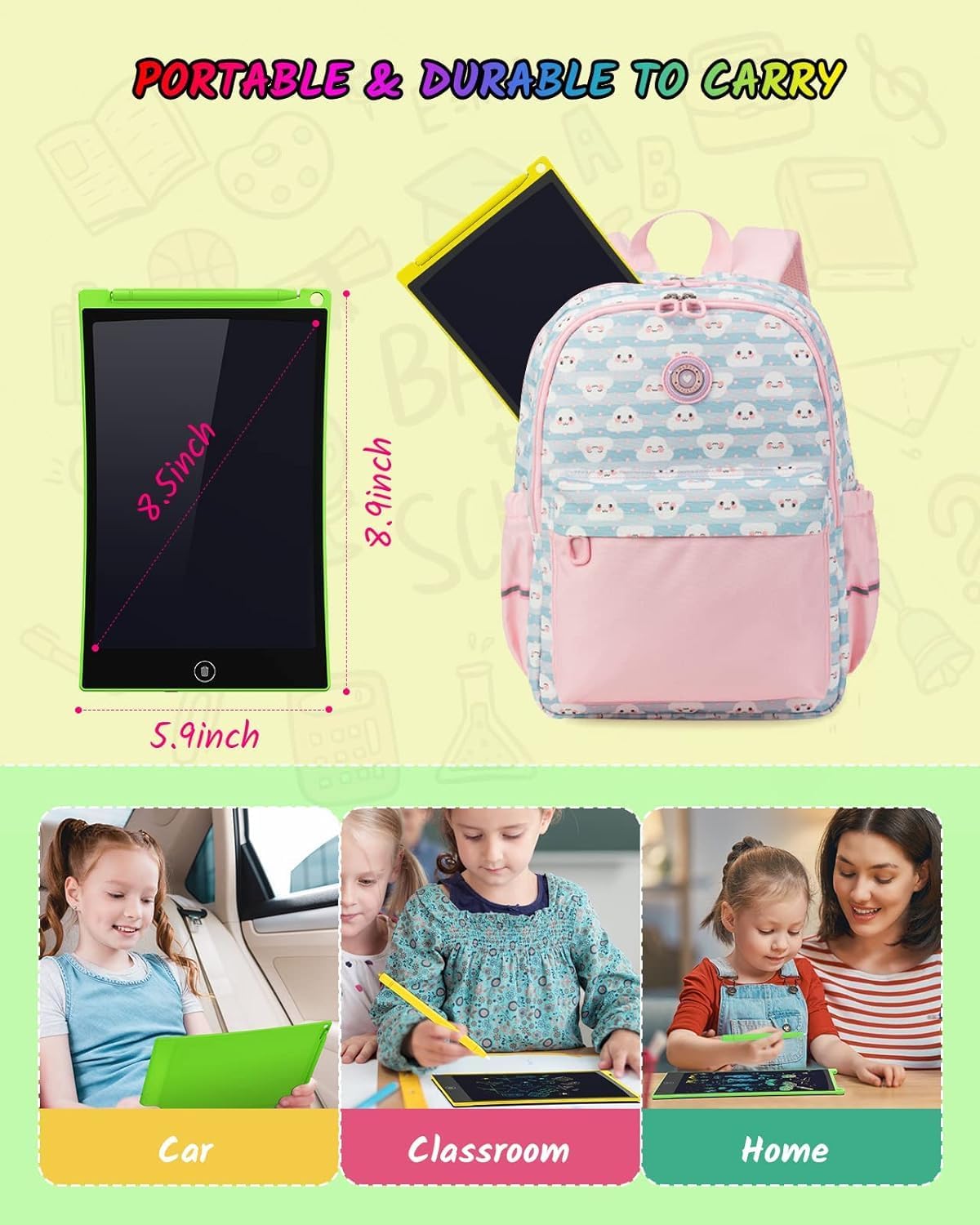 TECJOE Paquete de 2 tabletas de escritura LCD, tableta de dibujo colorida de 8.5 pulgadas para niños, juegos de viaje, actividades de aprendizaje,