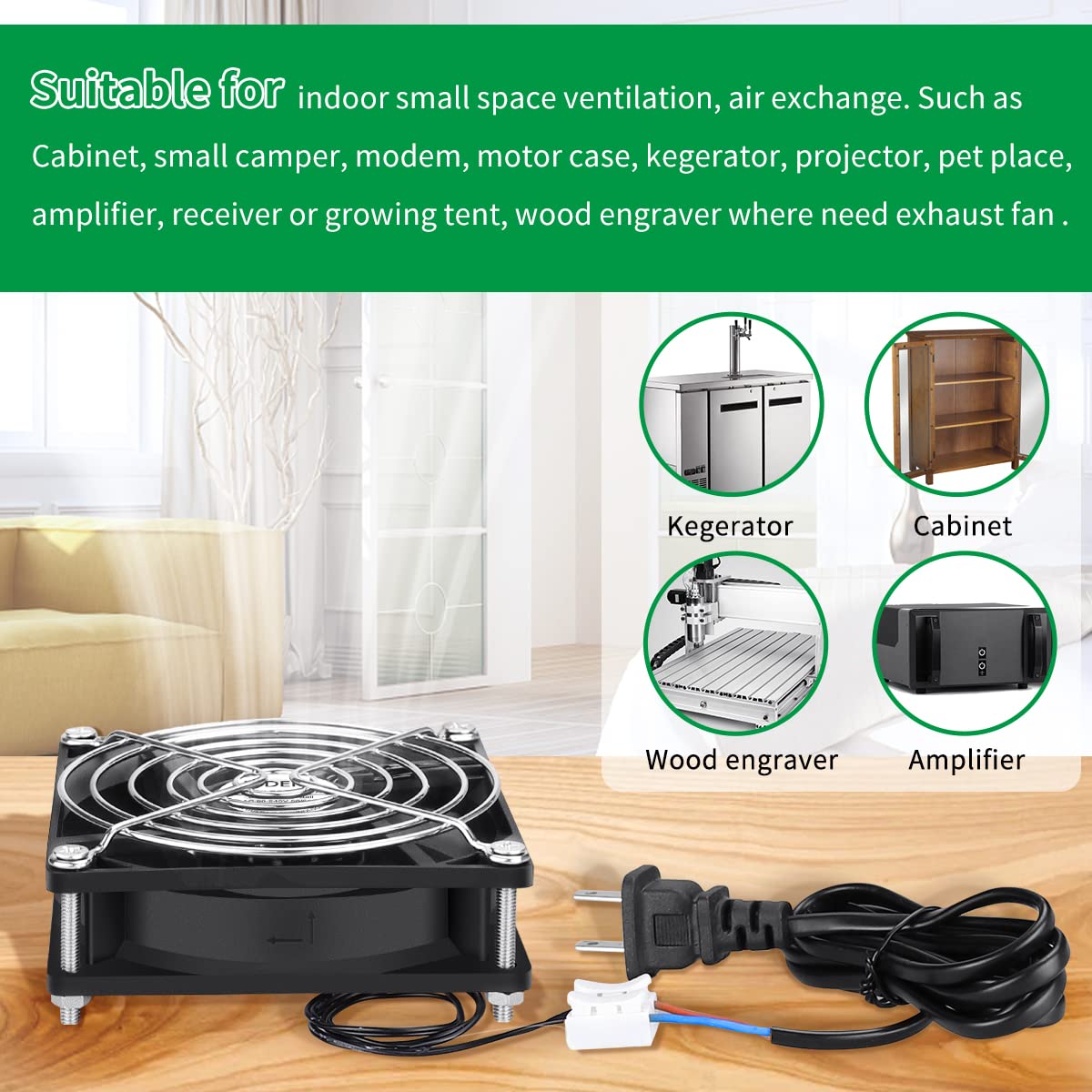 EC 3.622 in x 0.984 in 3.543 in Ventilador de enfriamiento axial AC 110v 120v 220v 240v doble bola pared enchufe para receptor DVR Playstation Xbox