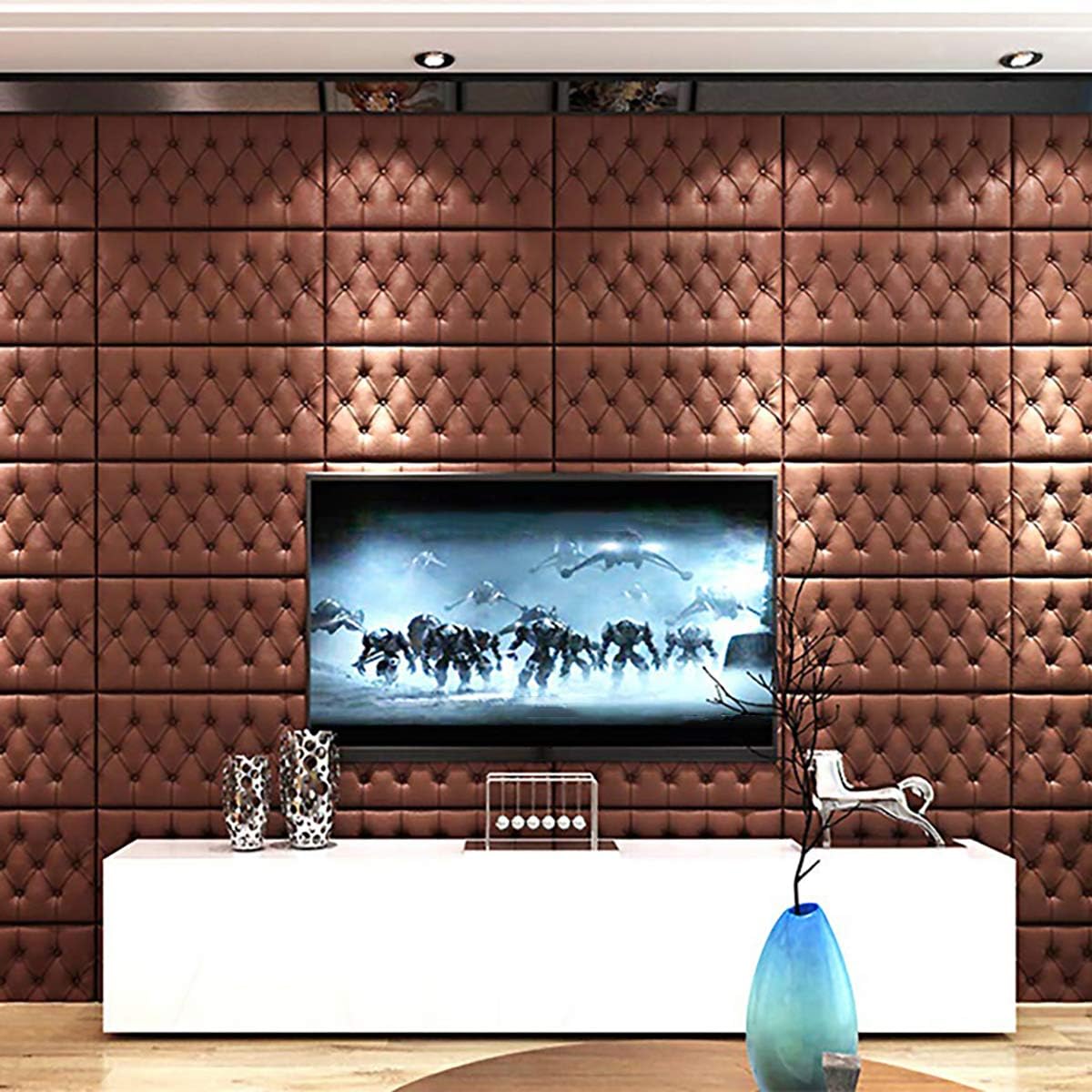 Panel de pared decorativo con revestimiento de cuero 3D de 23.6 x 11.8 pulgadas, a prueba de golpes, para despegar y pegar, cojín suave para paredes
