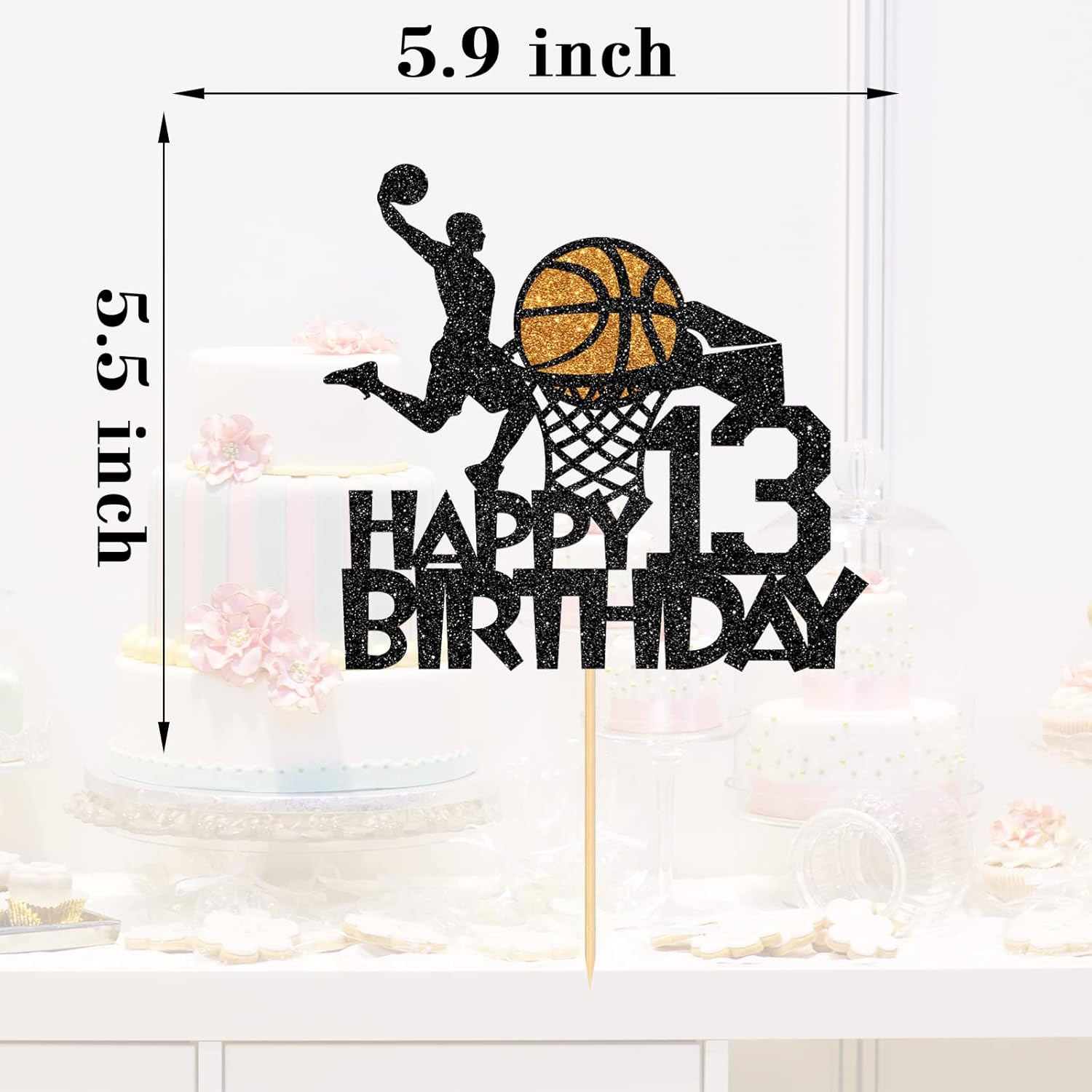 Decoración para pastel de baloncesto, decoración temática de baloncesto de cumpleaños número 13 para hombres y niños, suministros de fiesta de