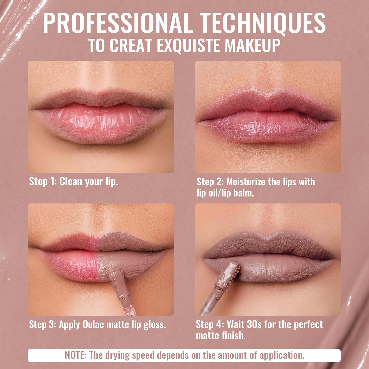 Oulac Lápiz labial rosa líquido mate para mujer, lápiz labial rosa nude de larga duración, tinte de labios impermeable, sin transferencia, fórmula