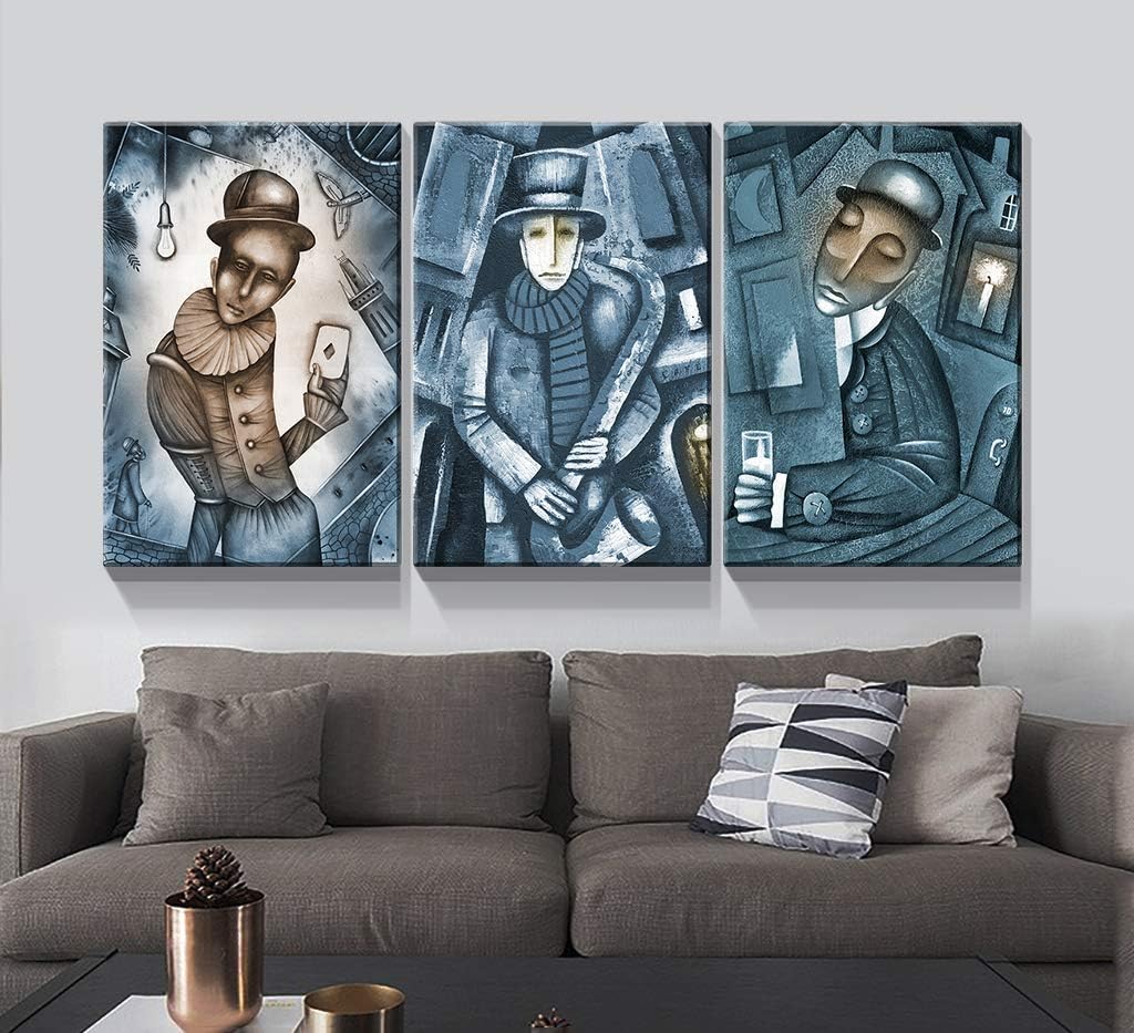 Denozer – 3 piezas de lienzo de arte abstracto para pared, arte abstracto de personajes, decoración de pared occidental vintage para sala de estar,