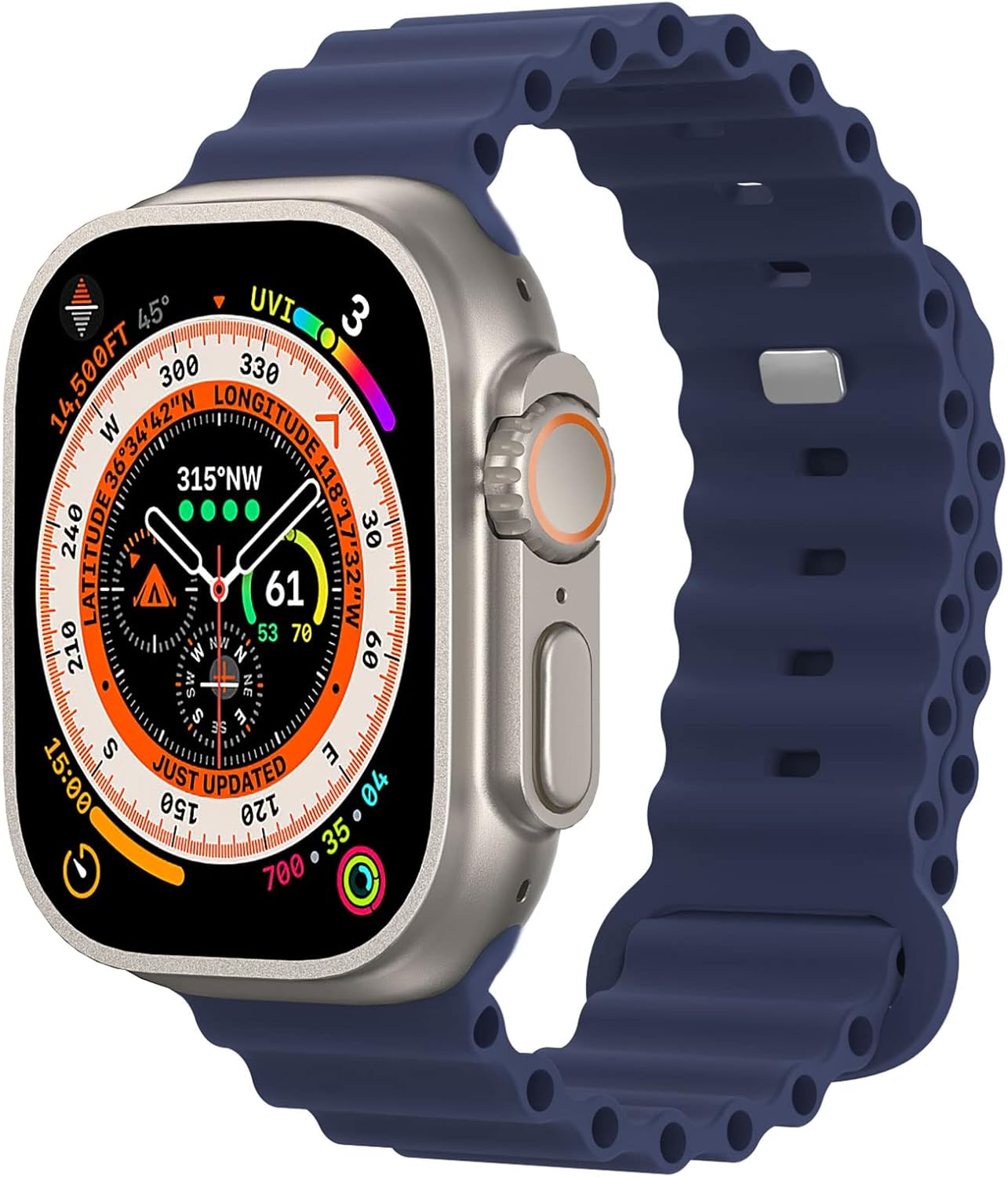 Correa de silicona Ocean compatible con Apple Watch Band Ultra2 Ultra de 1.929 in, 1.772 in, 1.732 in, 1.654 in, iWatch Series 9, 8, 7, SE2, SE, 6,