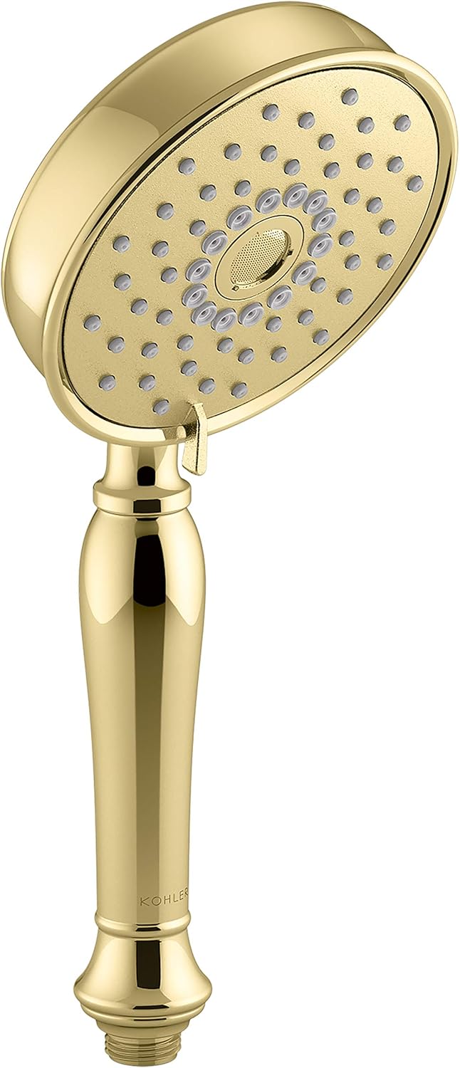 KOHLER 22163-PB Bancroft – Ducha de mano multifunción con 3 ajustes de pulverización, 2.5 GPM, latón pulido vibrante