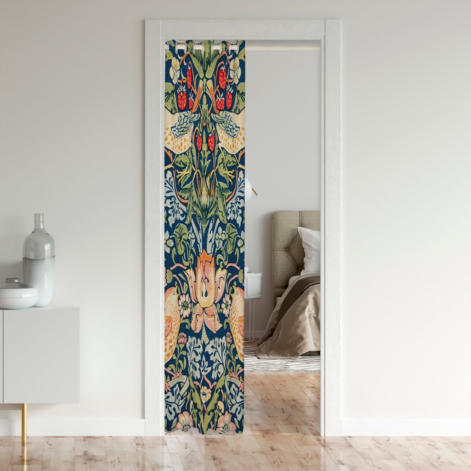 Erosebridal Cortina de puerta con diseño de otomi mexicano, cortina opaca bohemia con pájaros, colorida cortina de puerta exótica con estampado