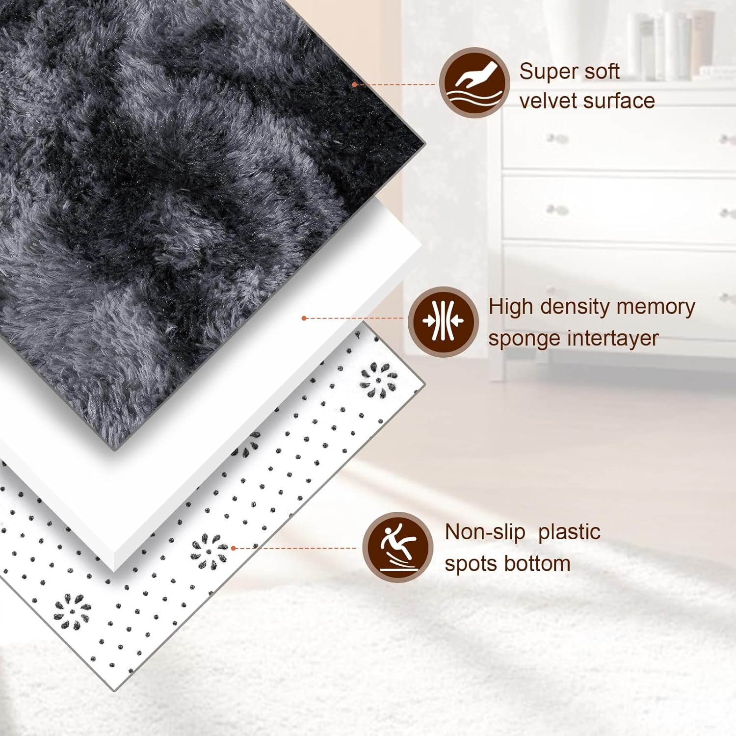 TWINNIS Alfombras grandes de 5 x 8 pulgadas para sala de estar, dormitorio, teñido anudado gris oscuro, alfombras de felpa súper suaves para