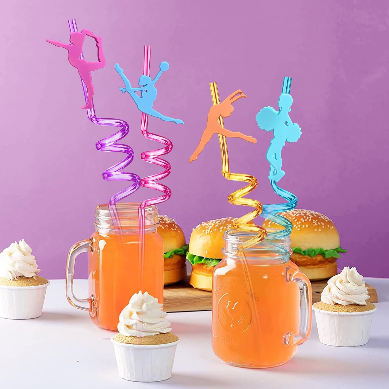 24 popotes de gimnasia reutilizables para bailar, bebidas de plástico, para cóctel, con decoración de dibujos animados, para niños, gimnasia, diso,