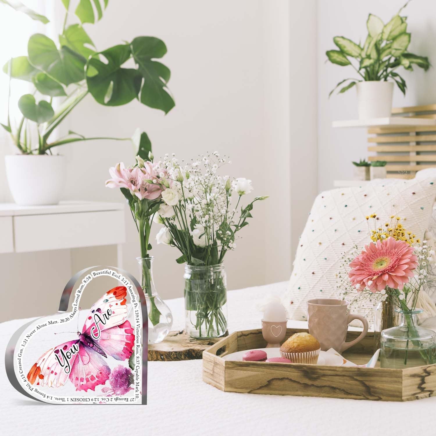 Letrero inspirador de decoración de escritorio para mujeres, decoración de escritorio acrílico en forma de corazón, cumpleaños, regalo de Navidad