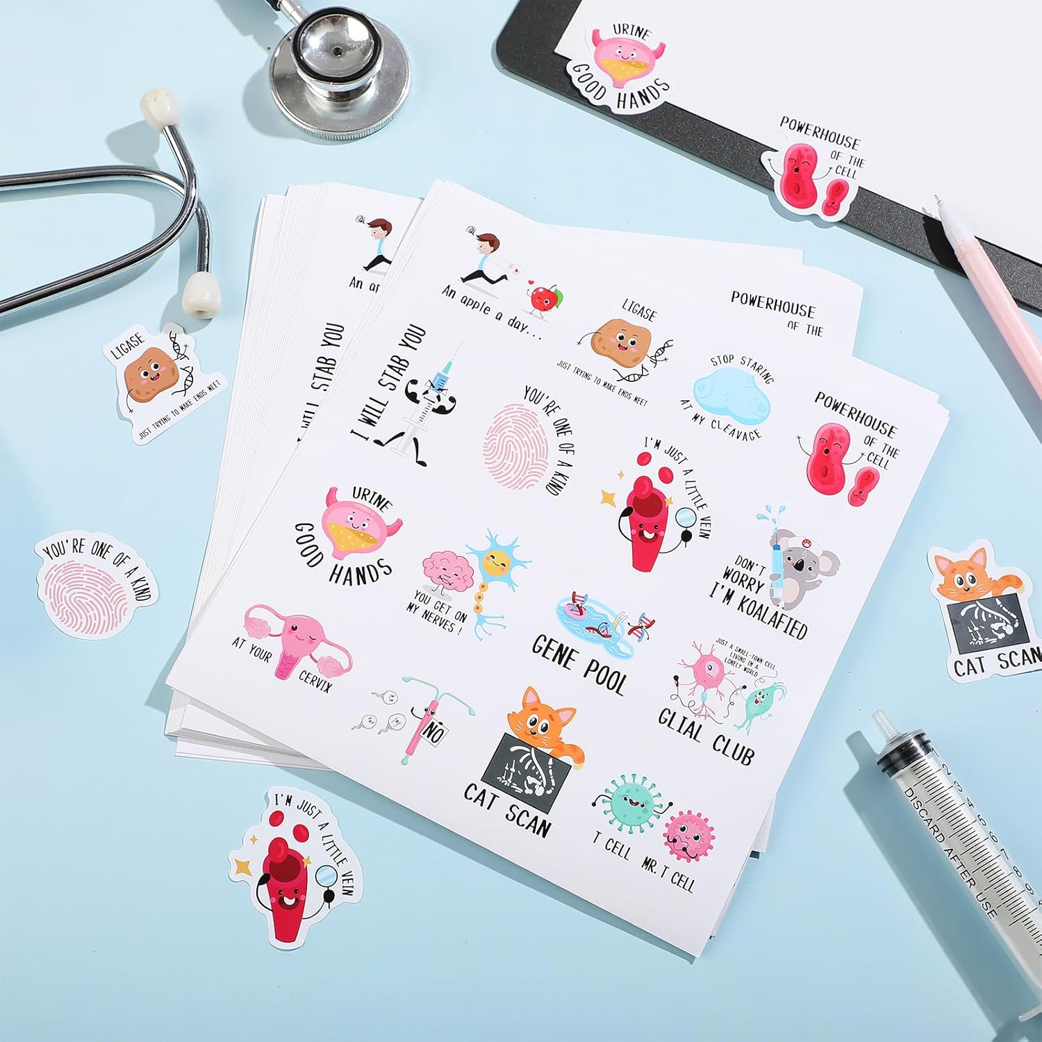 400 calcomanías de enfermería, divertidas calcomanías de juego de palabras para enfermeras, calcomanías temáticas médicas, calcomanías para