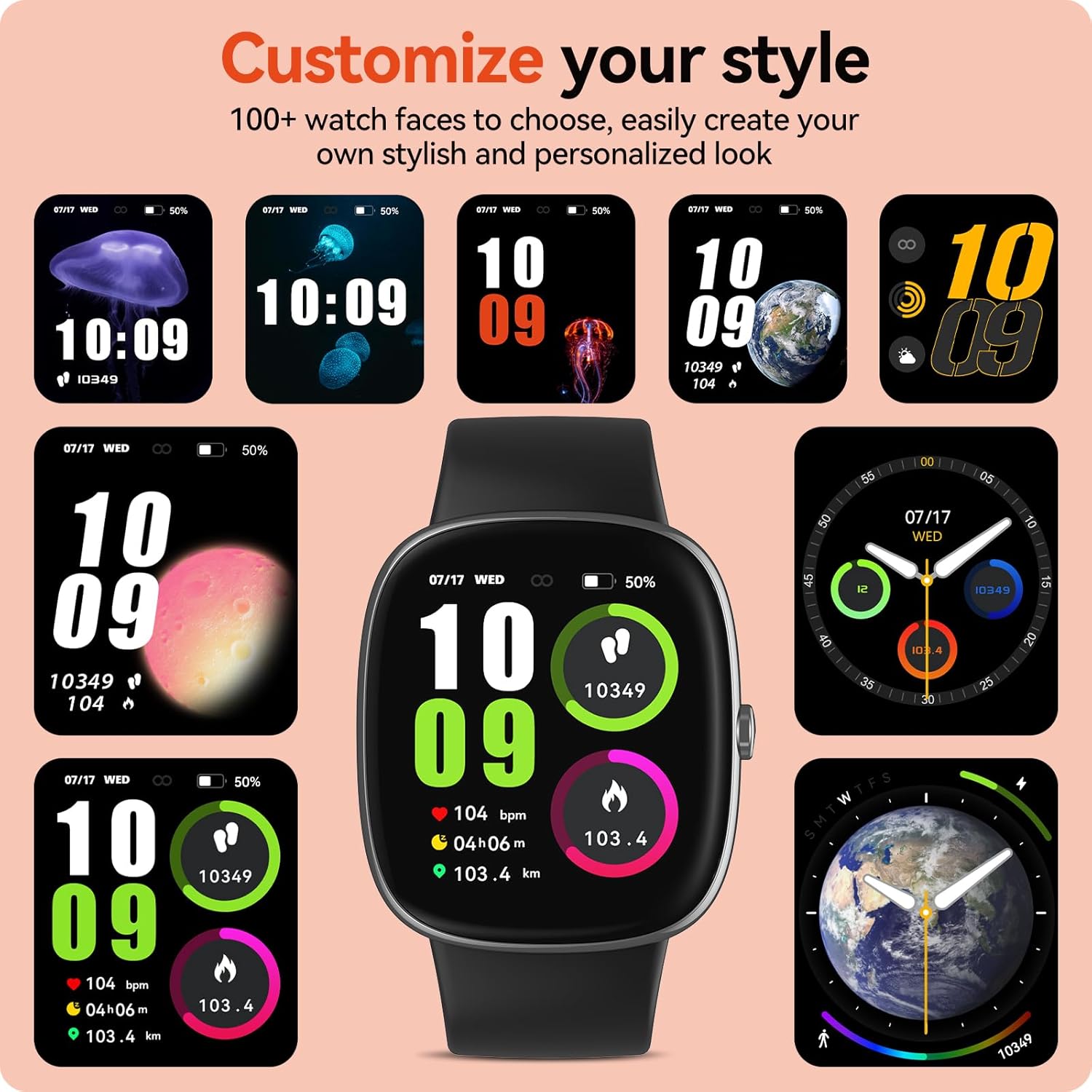 Reloj de seguimiento de actividad física con frecuencia cardíaca 247, monitor de sueño de oxígeno en sangre y frecuencia cardíaca, 1.69 pulgadas,