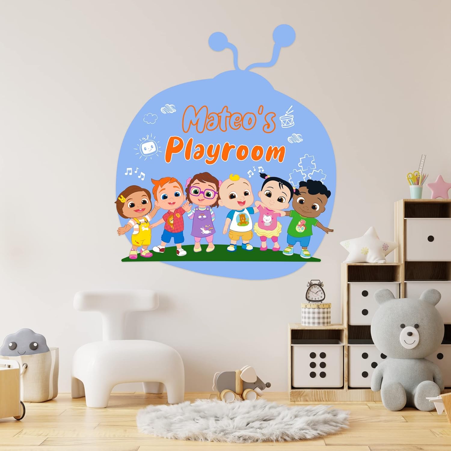 EGD CoComelon – Calcomanía de pared para niños con nombre de fuente múltiple, serie EGD X CoComelon, colección Prime, calcomanía de pared para