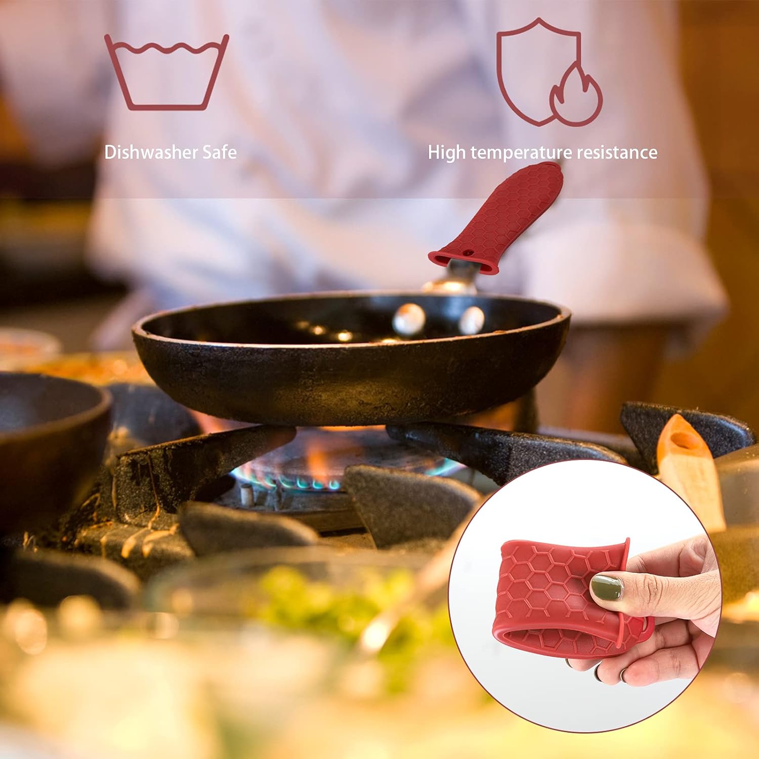 4 soportes de silicona para mango caliente, resistente al calor, mango de utensilios de cocina, soportes de goma antideslizantes para sartenes de