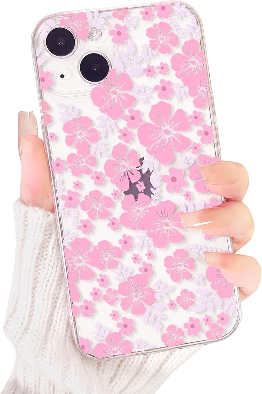 Lovmooful Funda compatible con iPhone 13, diseño de hojas florales de aceite transparente para niñas y mujeres, TPU suave a prueba de golpes,