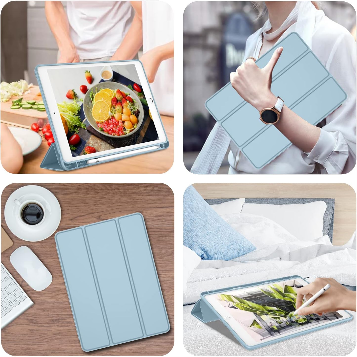 iMieet Funda para iPad 9.7 (modelo 20182017, 65 generación), funda inteligente con portalápices y parte trasera de silicona suave de piel de bebé y