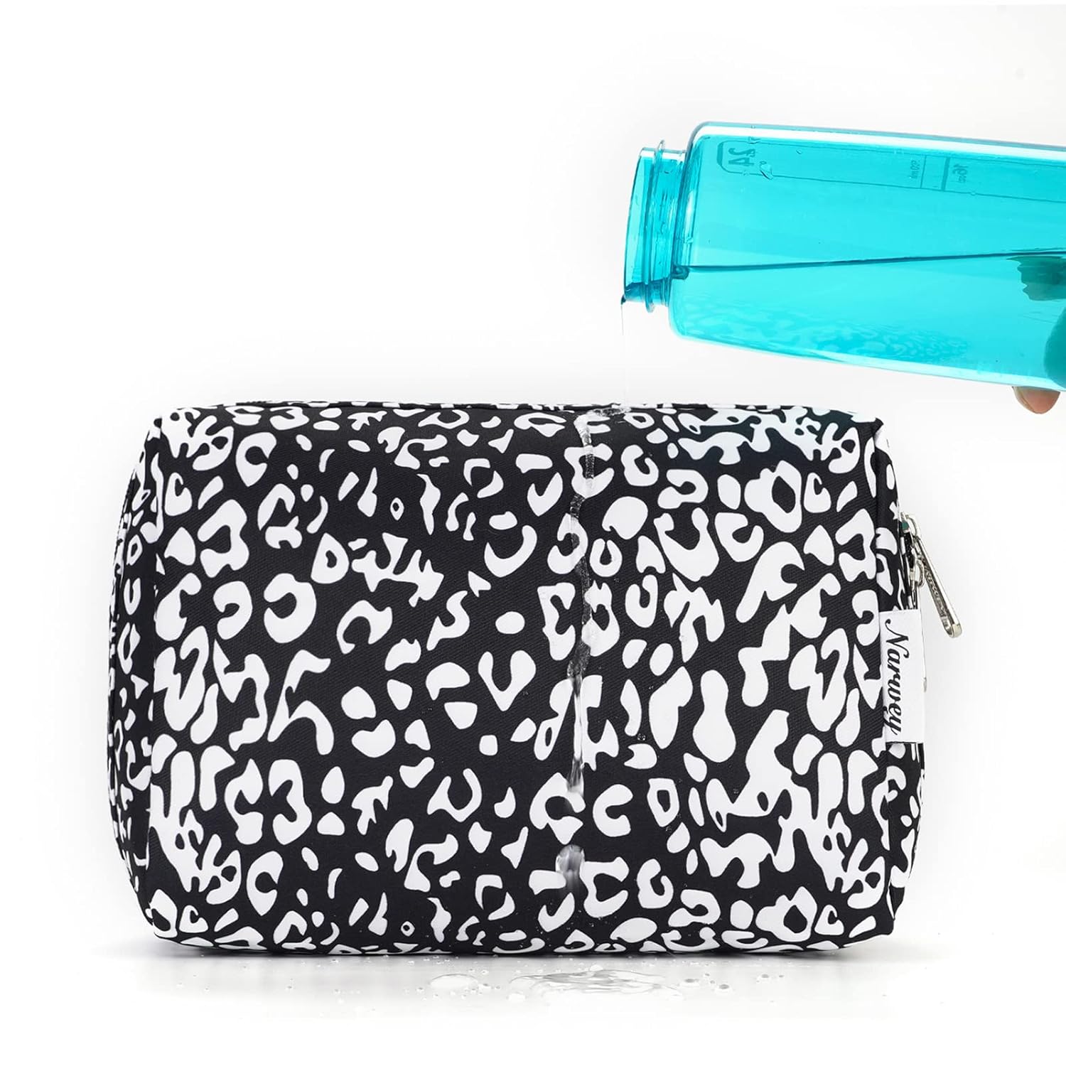 Bolsa de maquillaje grande con cremallera, organizador de cosméticos de viaje para mujeres (grande, leopardo negro)
