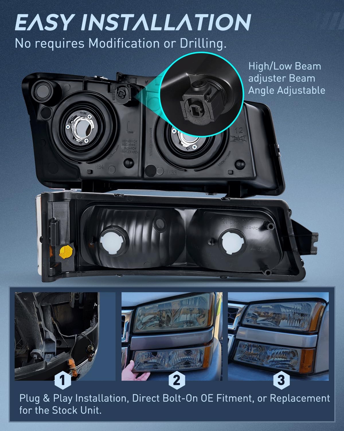 Nilight Conjunto de faros delanteros para Chevy Silverado Avalanche 1500 1500HD 2500 2500HD 3500 Chevrolet Pickup 2003 2004 2005 2005 2006 Chevrolet