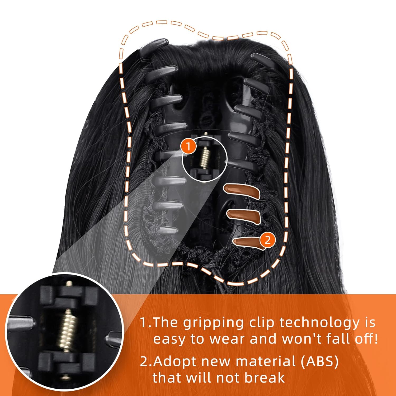 Negro – Extensiones de cola de caballo, extensión de pelo de cola de caballo con clip de garra falsa