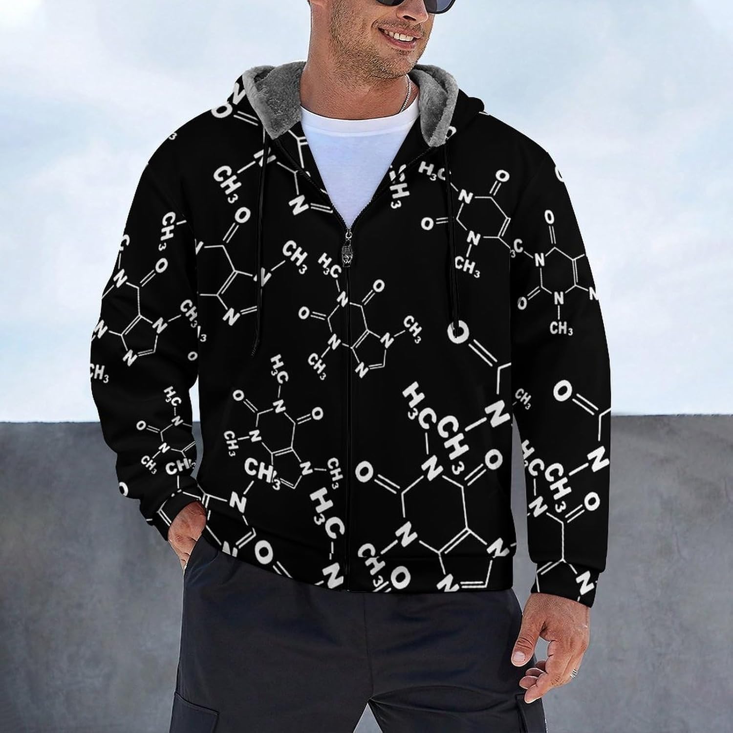 Caffeine Molecule Gamer Nerd Geek Science Unisex Jacket Long Sleeve Fleece Hoodie Sweatshirt Warm Coats Outerwear