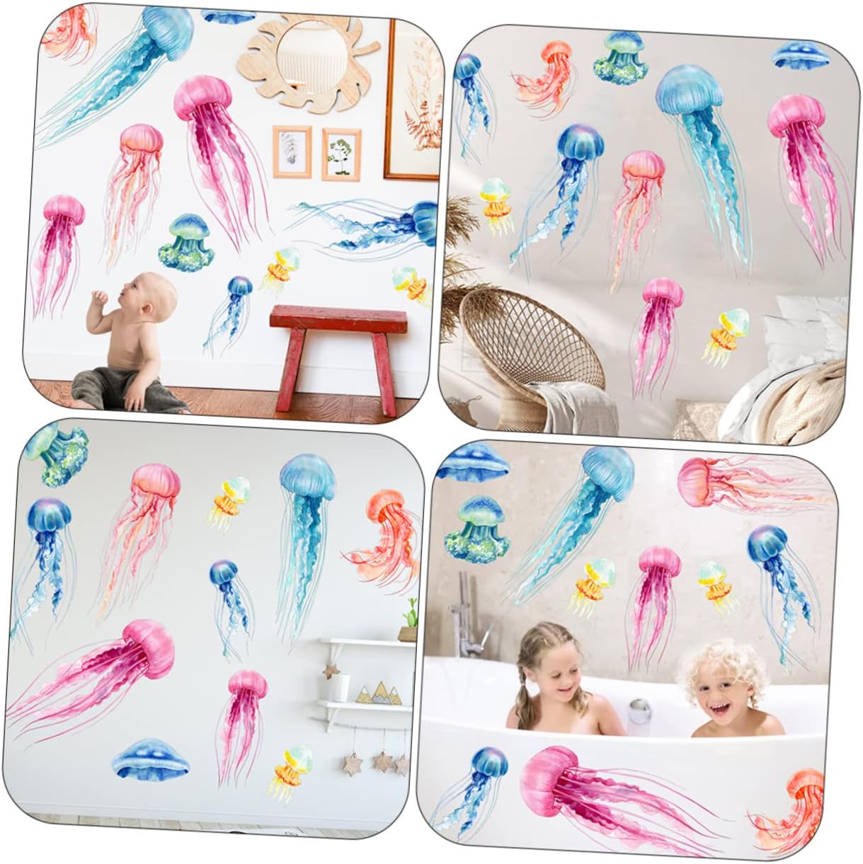 Abaodam 36 Pcs Jellyfish Wall Sticker Undersea Decor Stickers Seajelly Mural Stickers Sea Life Animals Wall Stickers Underwater Wall Sticker Sea