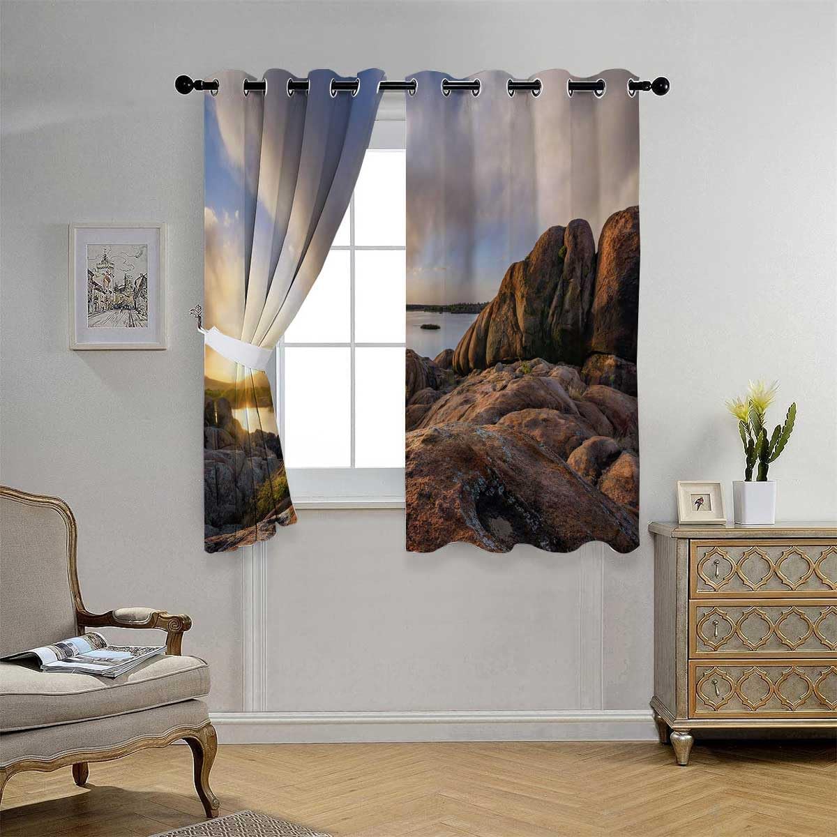YANFENQI Cortinas para Habitacion Coastline Coast – Cortina opaca para armario de playa, 55 pulgadas de ancho por 55 pulgadas de largo, 2 paneles