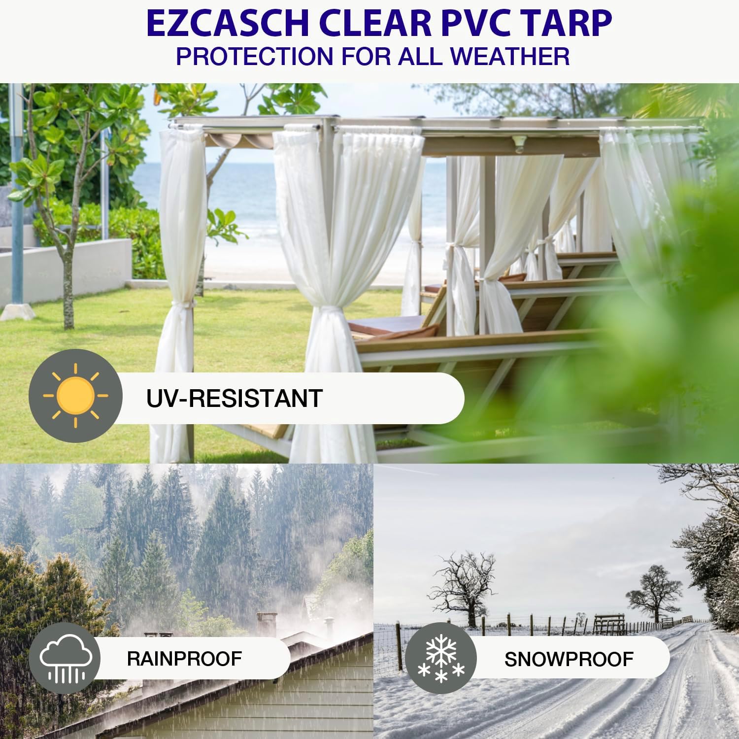 Ezcasch Cortina transparente para exteriores, 20 onzas, cortina de PVC Vinly para exteriores, cortina resistente a la intemperie, para pérgola,