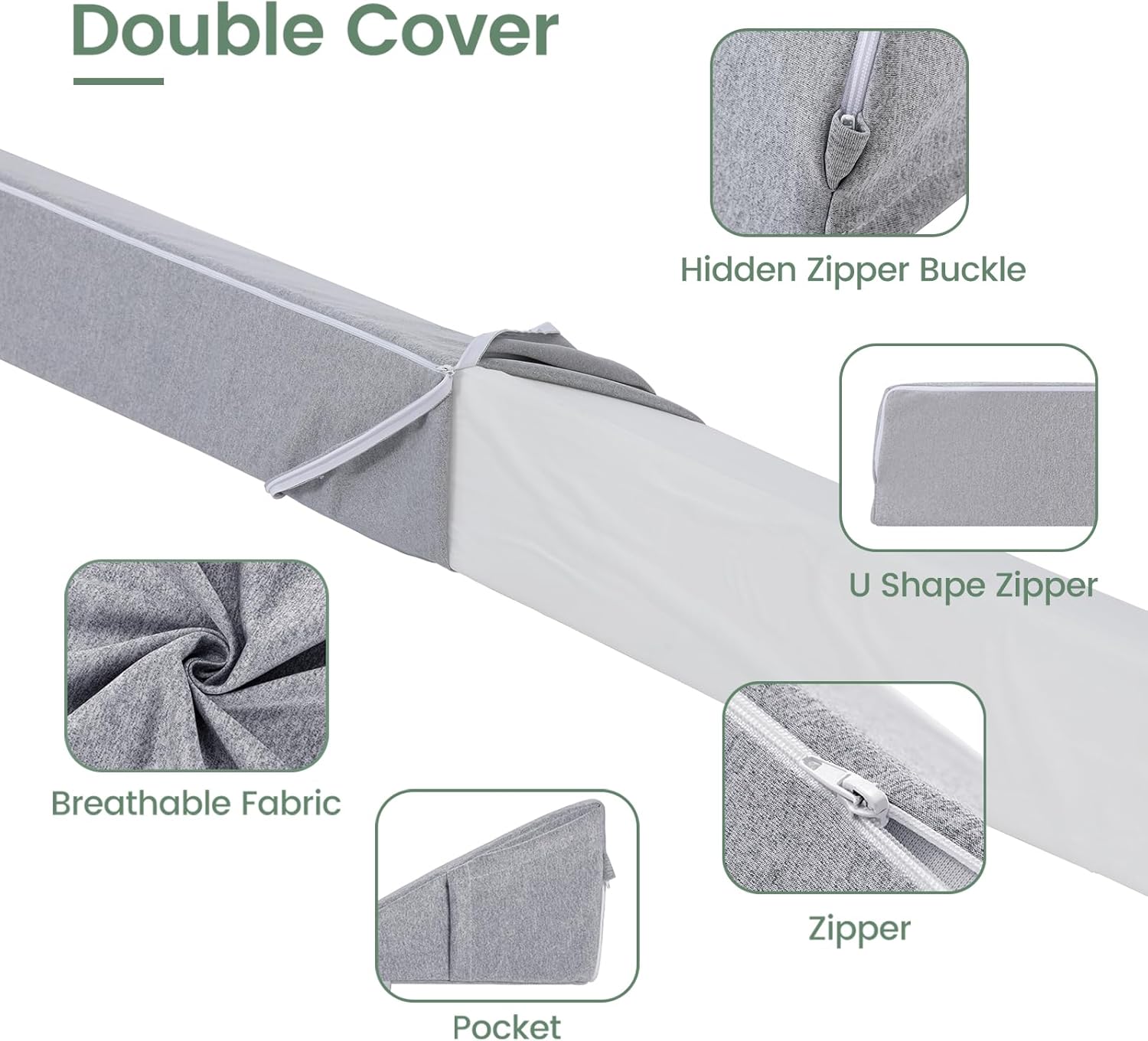 Almohada de cuña de cama para cabecero tamaño Queen (60 x 10 x 6 pulgadas), cómoda almohada de cuña para cabecero (0-5 pulgadas), almohada de cuña