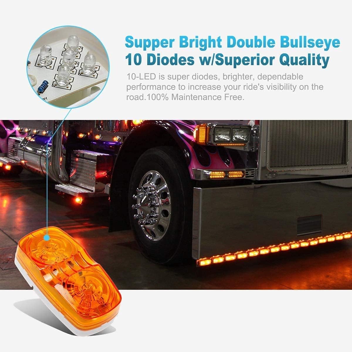 Partsam Kit de luces traseras de remolque para caravana, 5 luces LED ámbar de doble diana + 2 luces traseras LED rojas de freno con luz de licencia