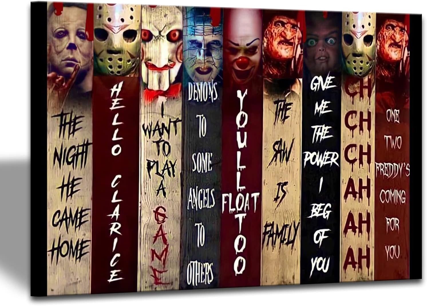 YASOJUN Póster de lienzo de películas de terror enmarcado, lienzo de terror, impresiones de pintura para sala de estar, dormitorio, arte de pared