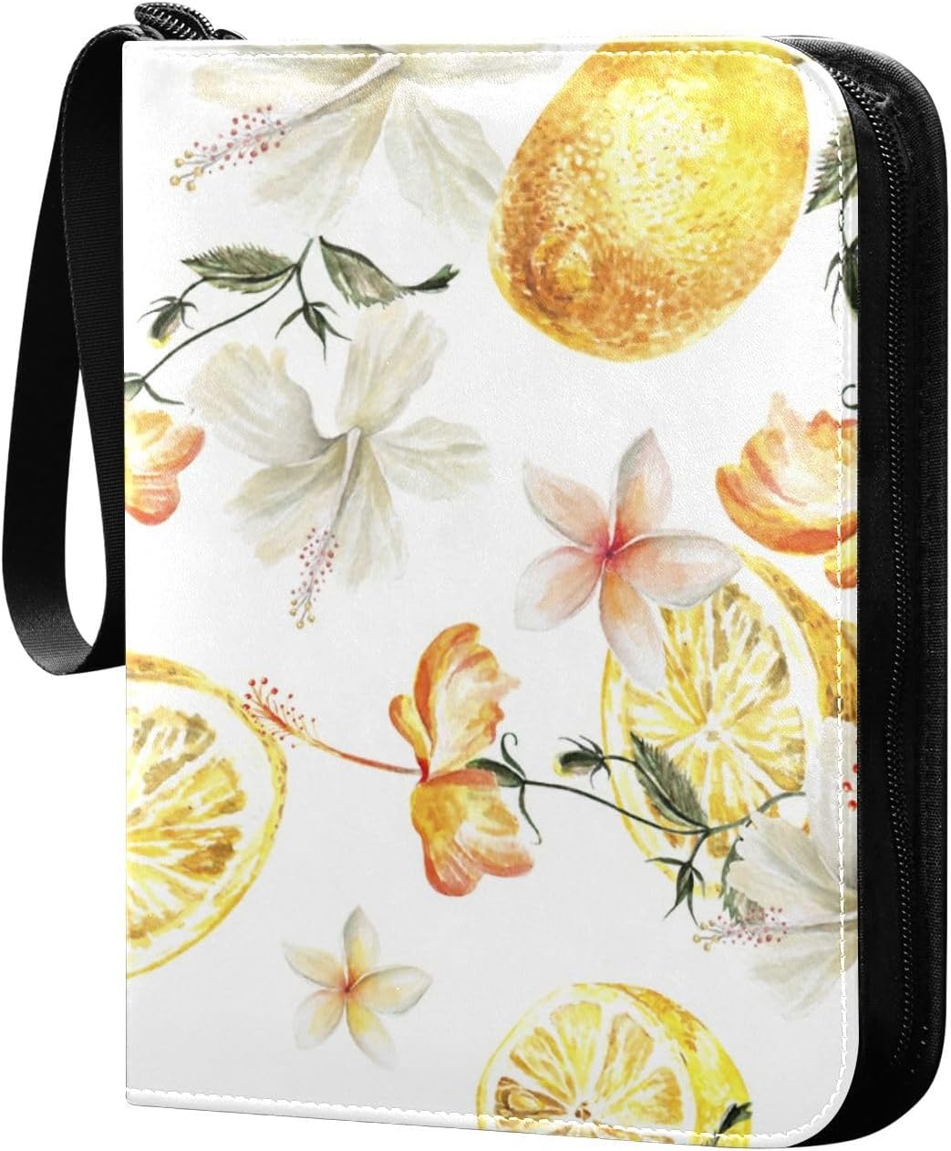 Watercolor Flowers Lemons Trading Card Binder 4-Pocket Card Holder with 50 Removable Sleeves 3-Ring Card Albums Binder Holds Up to 400 Cards Card