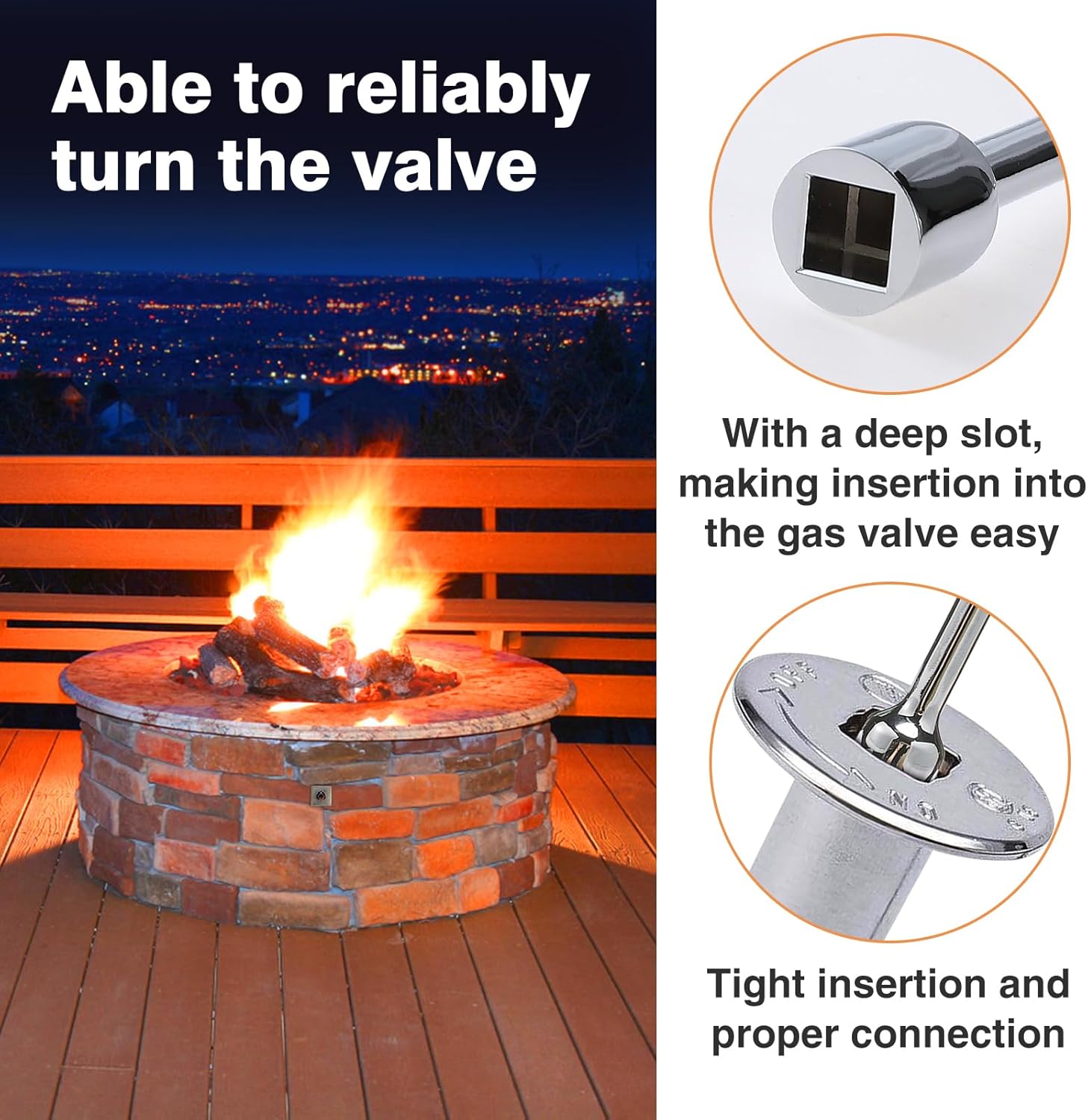 Llave de válvula universal para chimeneas de gas, llaves de chimenea de gas pulido para fogatas, se adapta a válvulas de bola de giro de 14 y 516