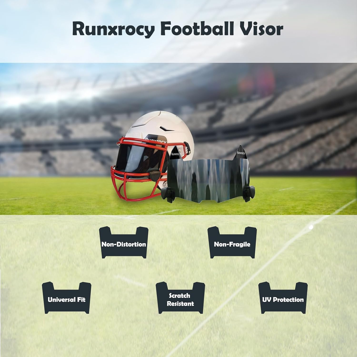 Visera de fútbol de ajuste universal, protección de ojos para casco de fútbol con clips de visera, resistencia a los arañazos