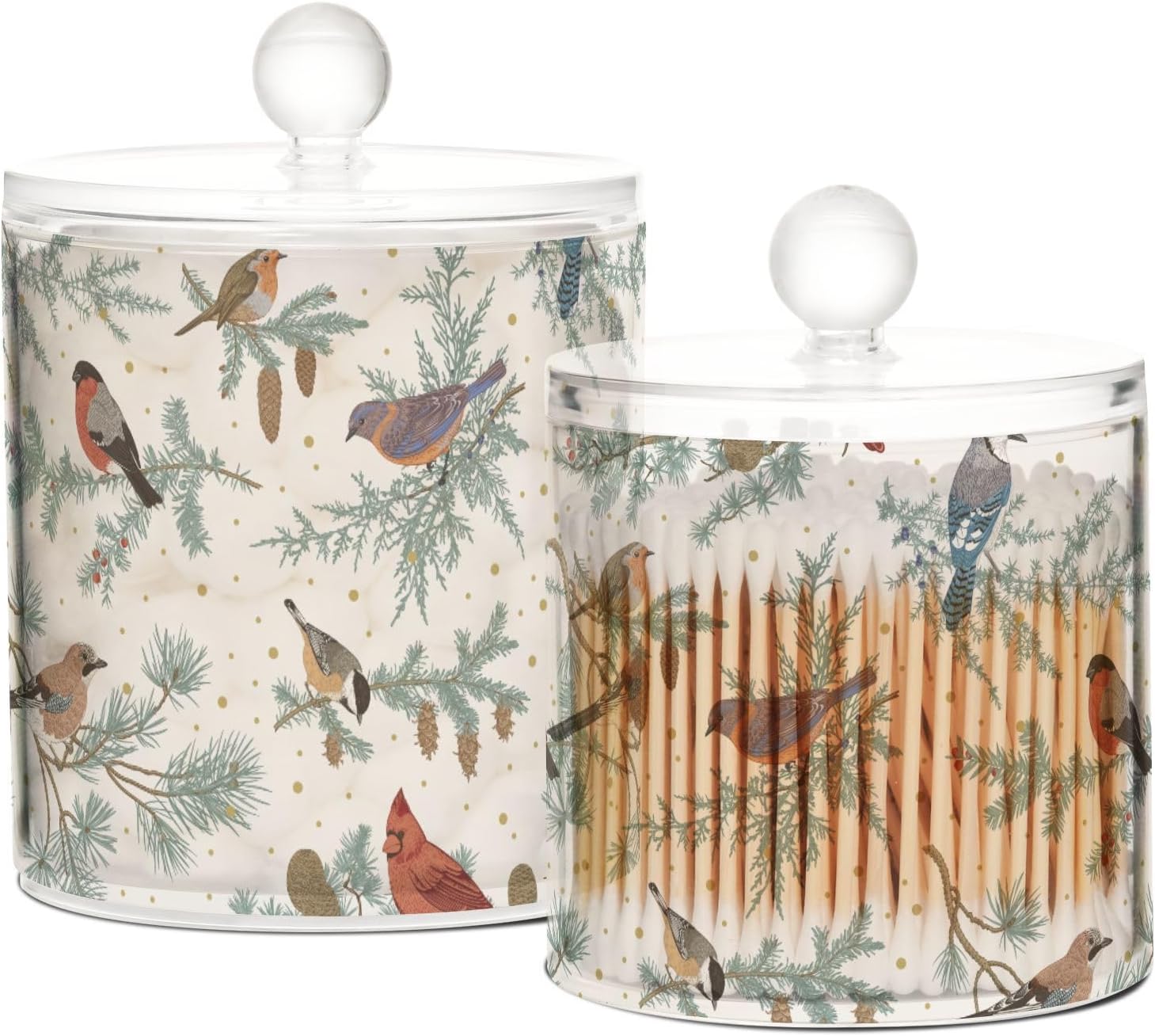 Tarros de invierno para pájaros con tapas, tarros de plástico, recipientes de baño, tarro de algodón para dormitorio, artículos esenciales para
