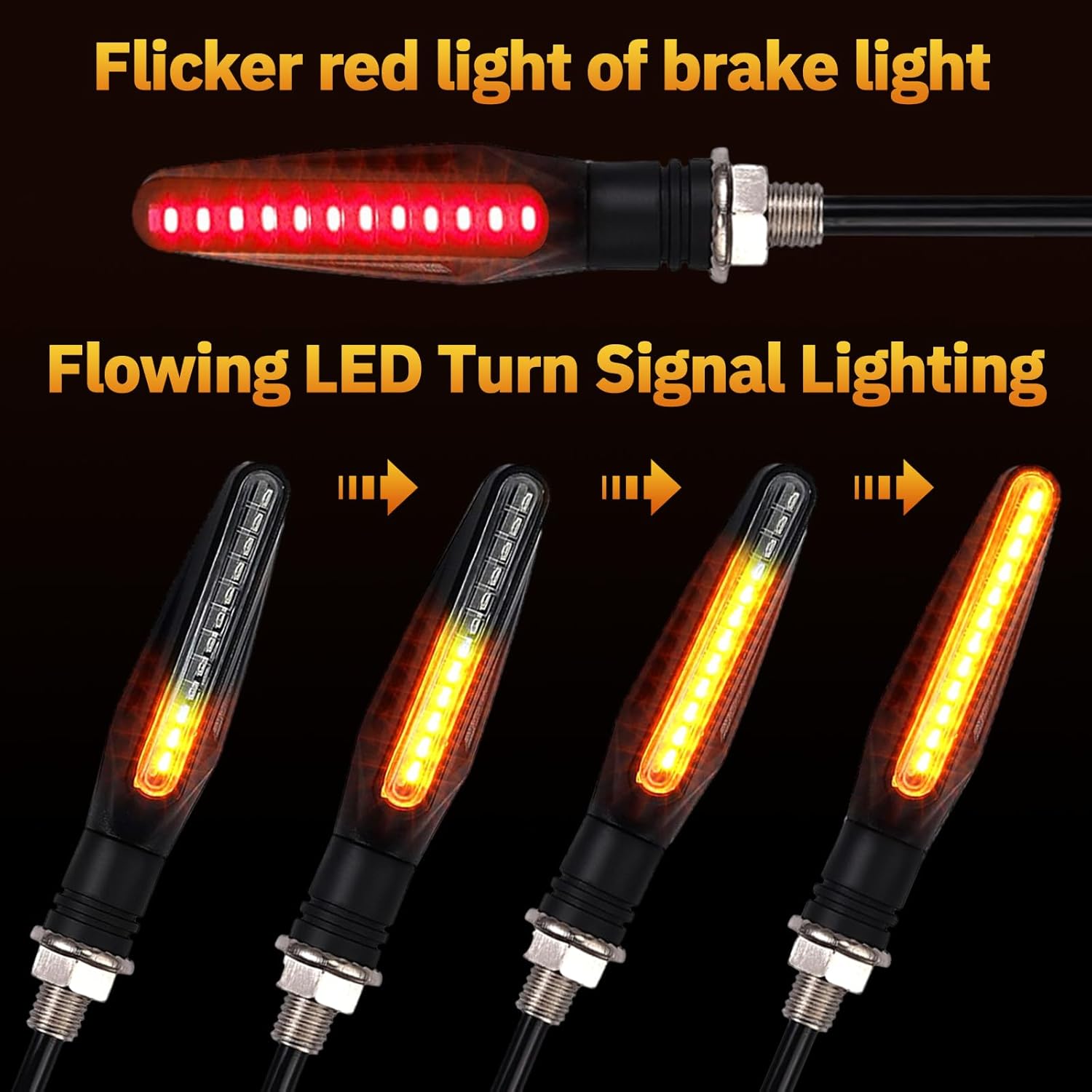 Señales de giro LED para motocicleta, luz intermitente de freno  Señales de giro LED con luces de freno, luces de freno de motocicleta de 12 V