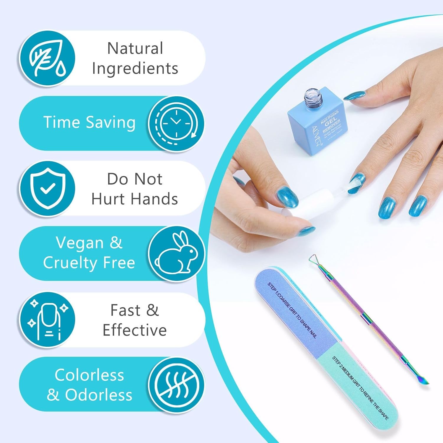 Removedor de esmalte de uñas de gel de 0.5 onzas líquidas con lima de uñas y raspador de esmalte de uñas, removedor de esmalte de gel profesional