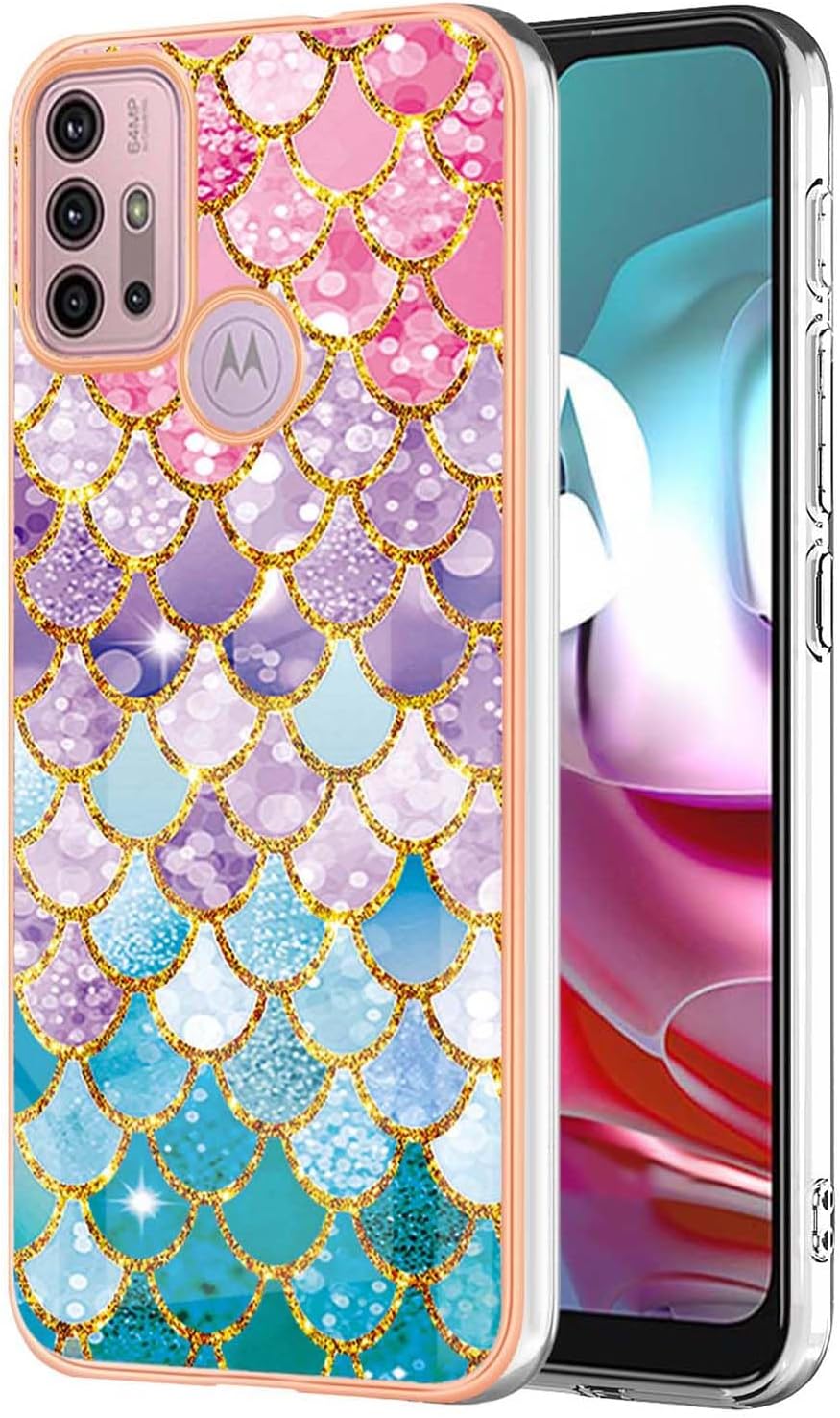 Monwutong Funda de teléfono delgada para Motorola G30, funda para Moto G20, funda para Moto G10, funda brillante IMD con patrón de mármol para niñas