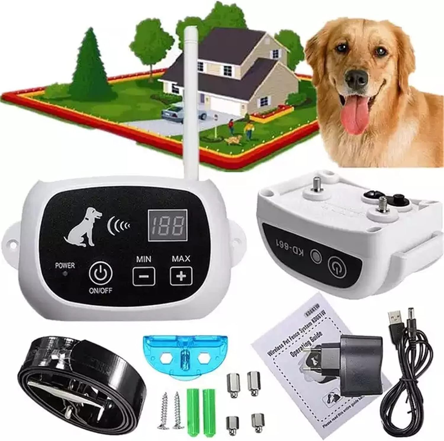 Valla inalámbrica para perros, sistema eléctrico de contención de límites para perros, rango ajustable de hasta 1640 pies, collar de entrenamiento
