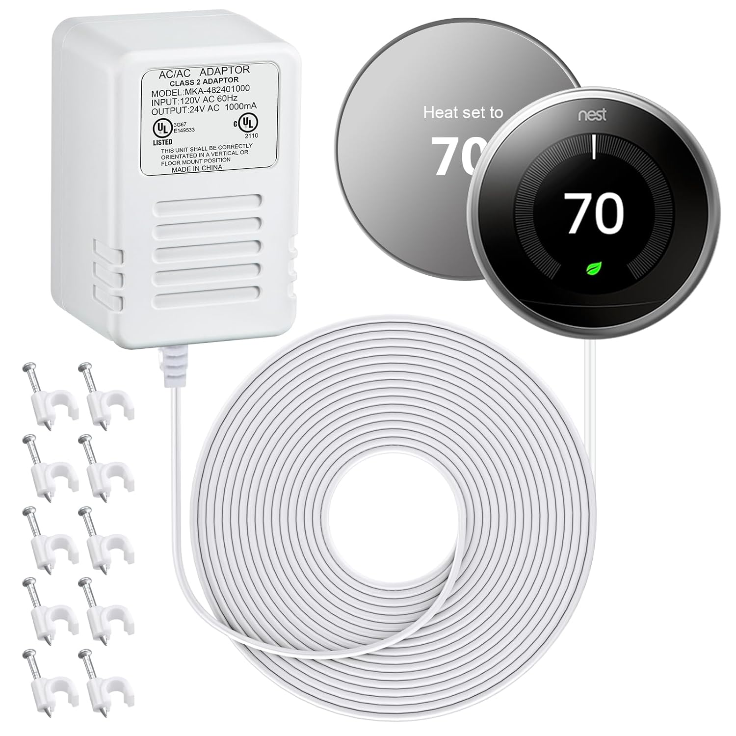Saillong Transformador de 1000 mA de 24 voltios, adaptador de cable C de 16.5 pies de largo compatible con todas las versiones de timbre de timbre y