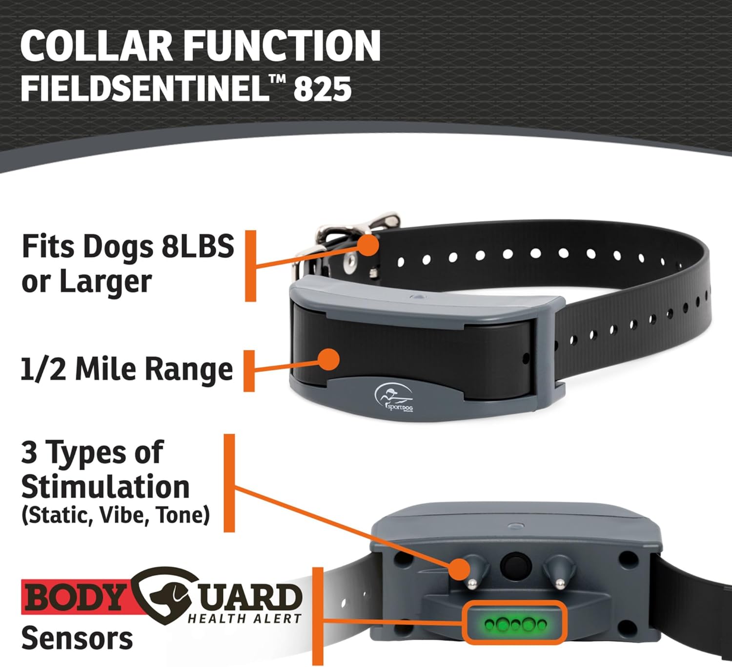 SportDOG Brand FieldSentinel 825 – Entrenador remoto con alertas de salud BodyGuard  El primer collar electrónico para perros con monitoreo de salud